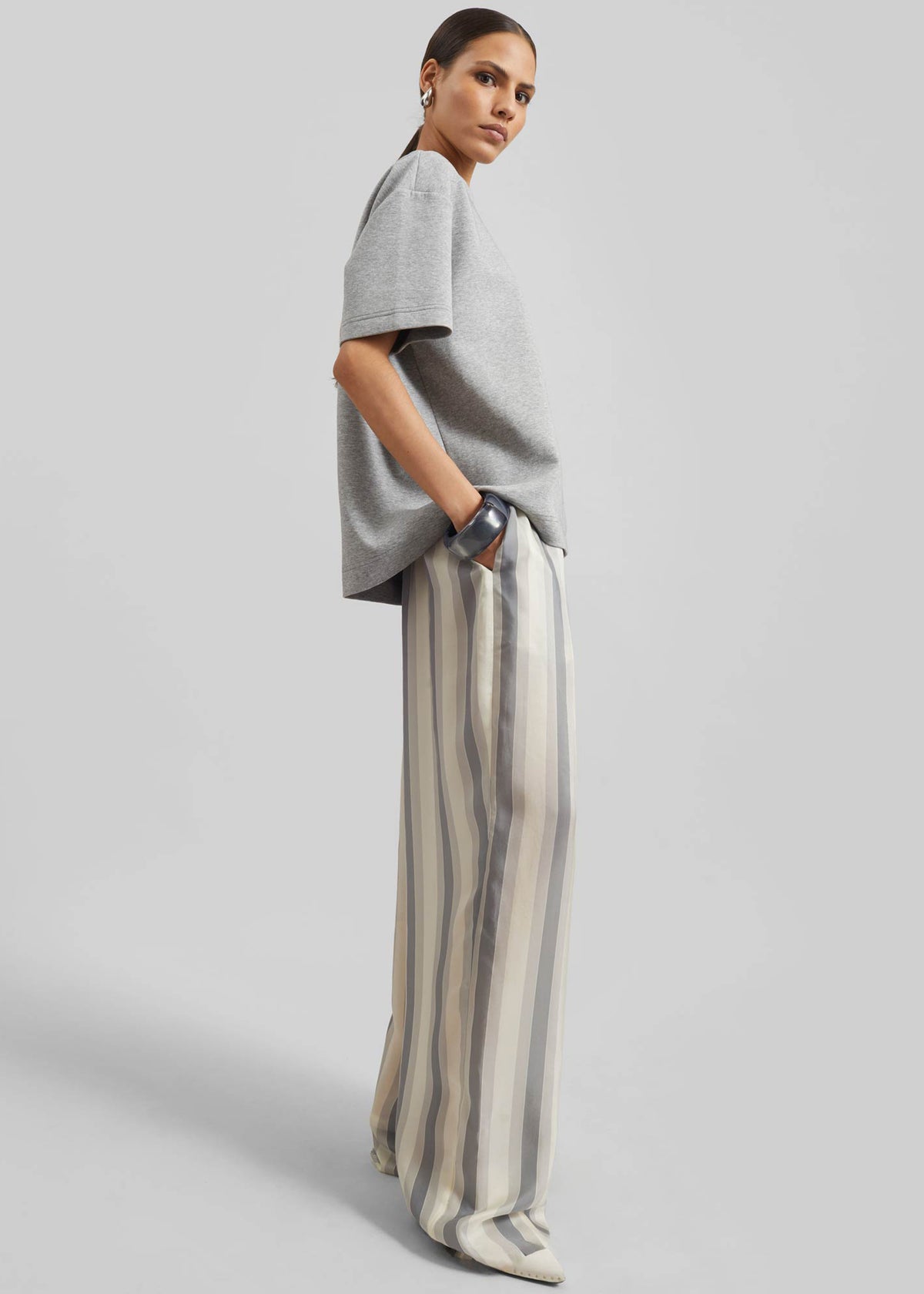 Baxter Sheer Fluid Track Pants - White/Grey Stripe - 1