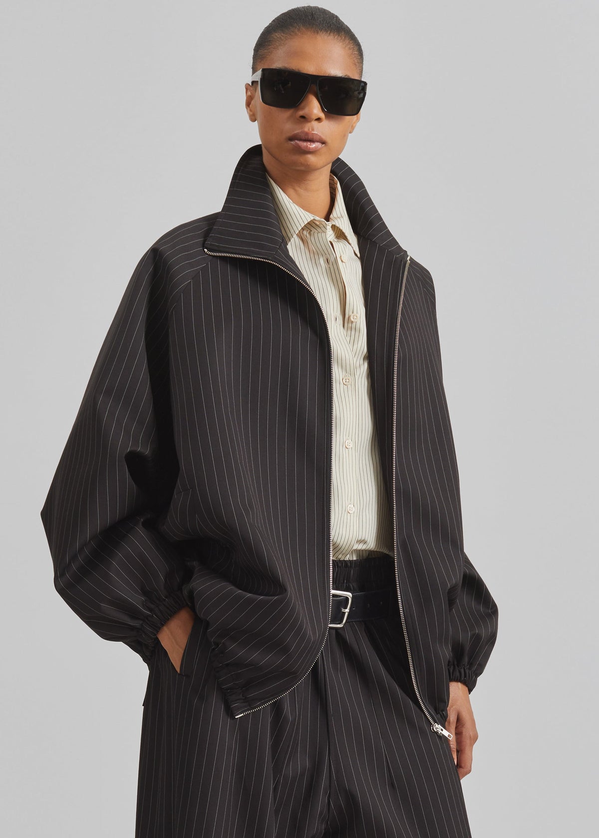 Baxter Track Jacket - Black/White Pinstripe - 5
