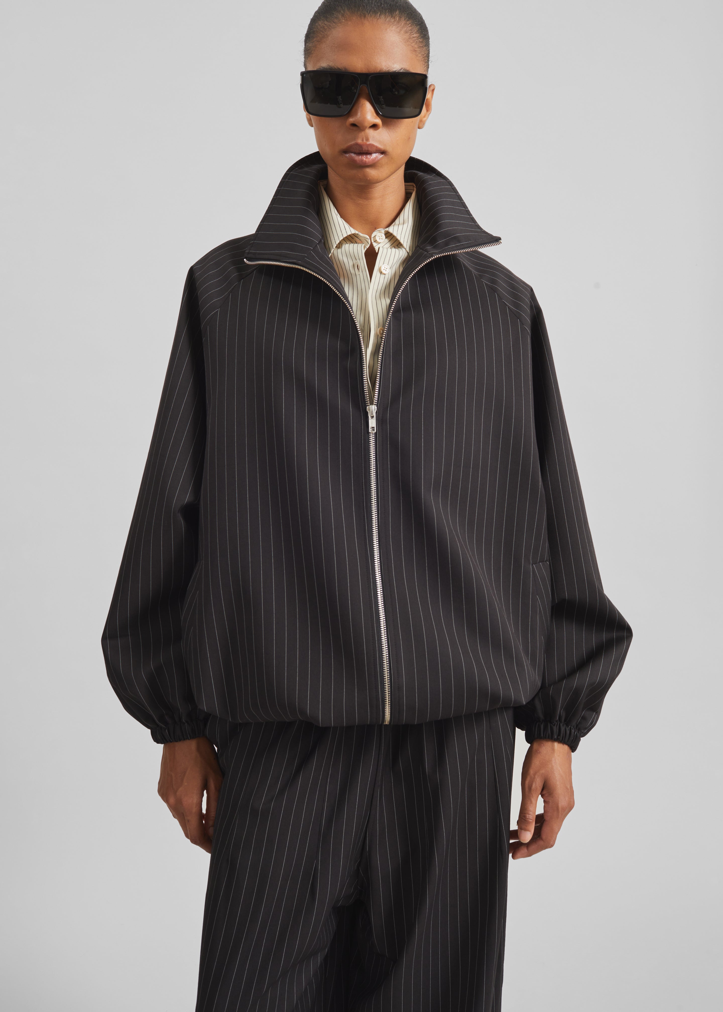 Baxter Track Jacket - Black/White Pinstripe - 4