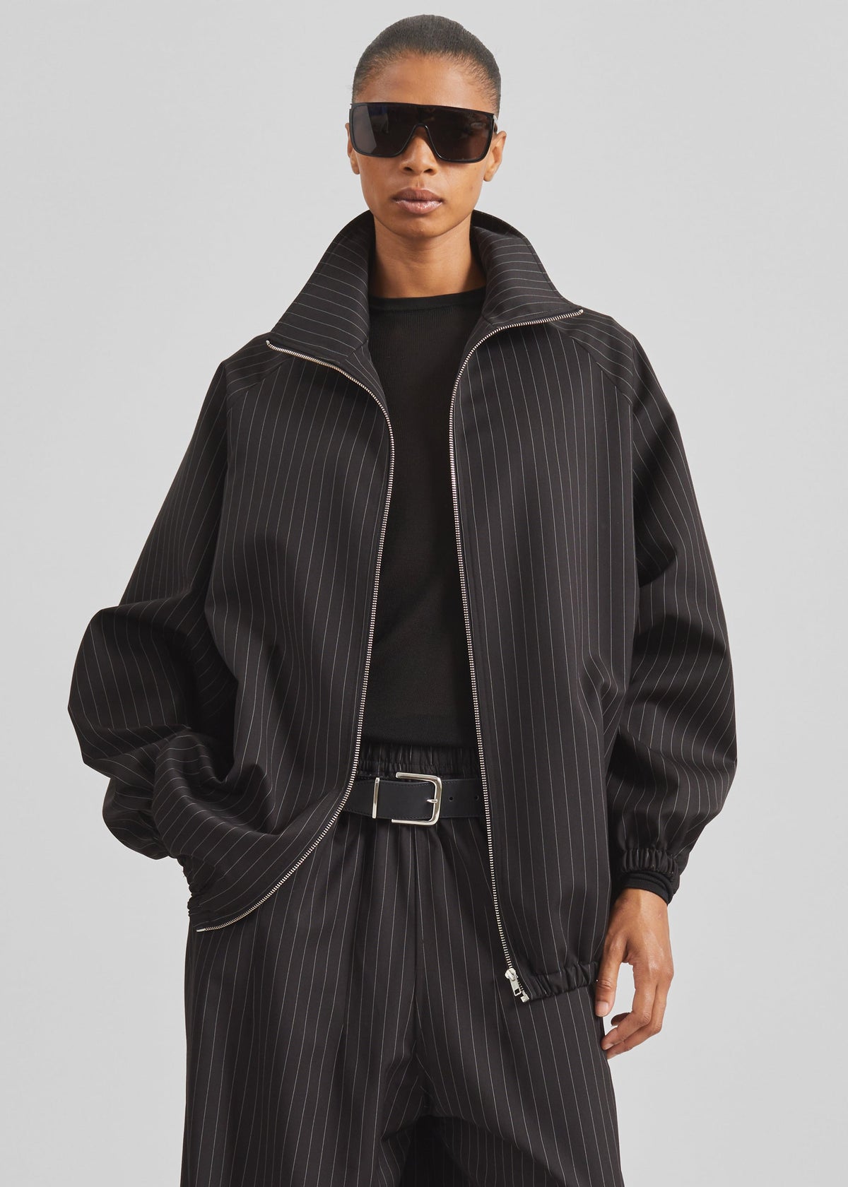 Baxter Track Jacket - Black/White Pinstripe - 1