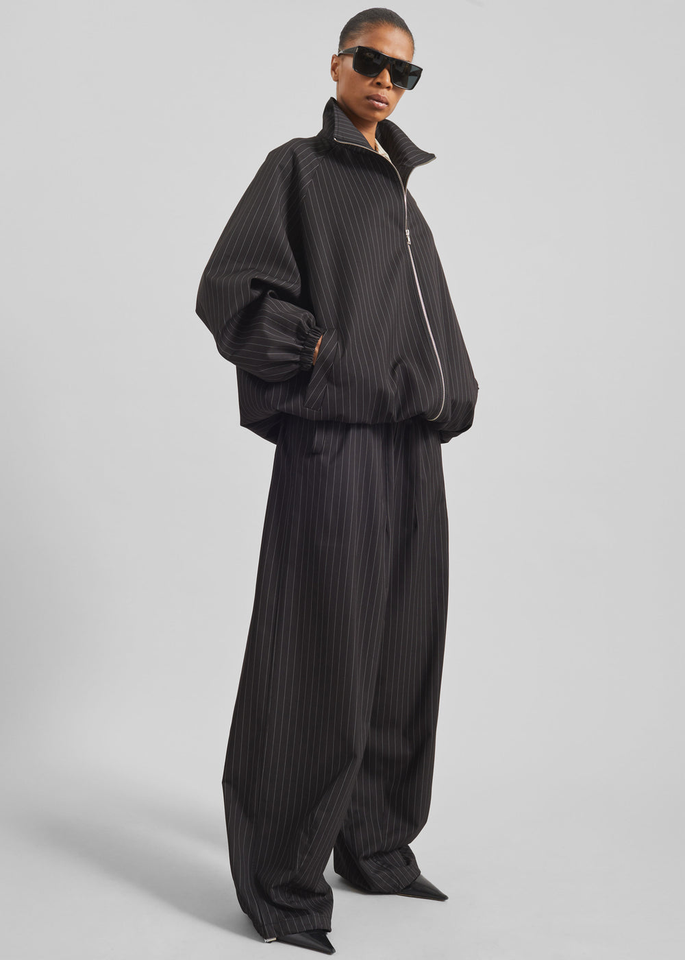 Baxter Track Jacket - Black/White Pinstripe - 1