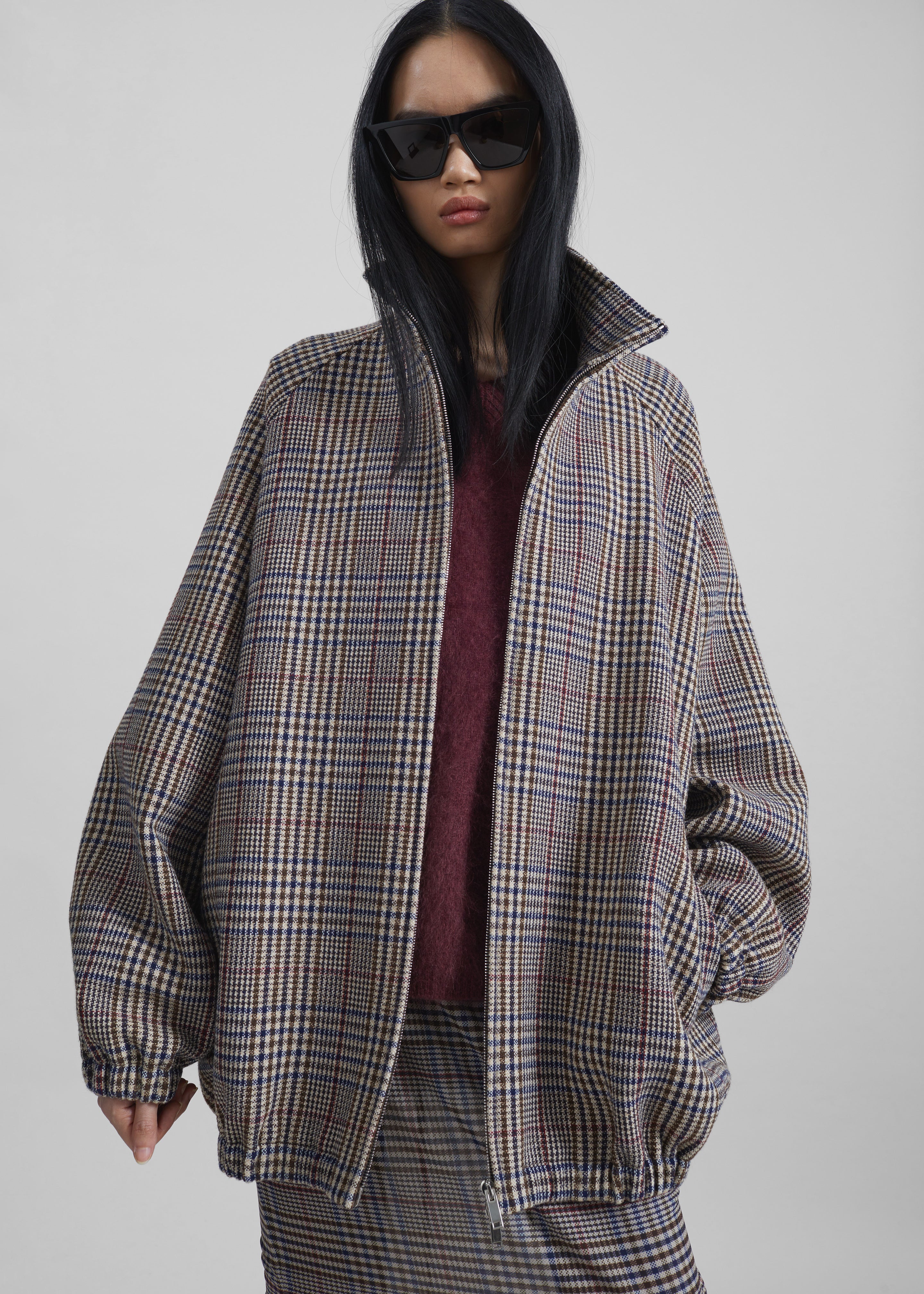 Baxter Wool Track Jacket - Beige Glen Plaid - 9