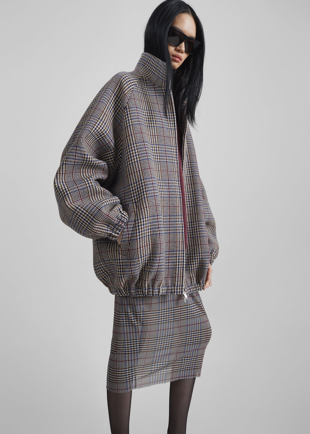 Baxter Wool Track Jacket - Beige Glen Plaid - 1