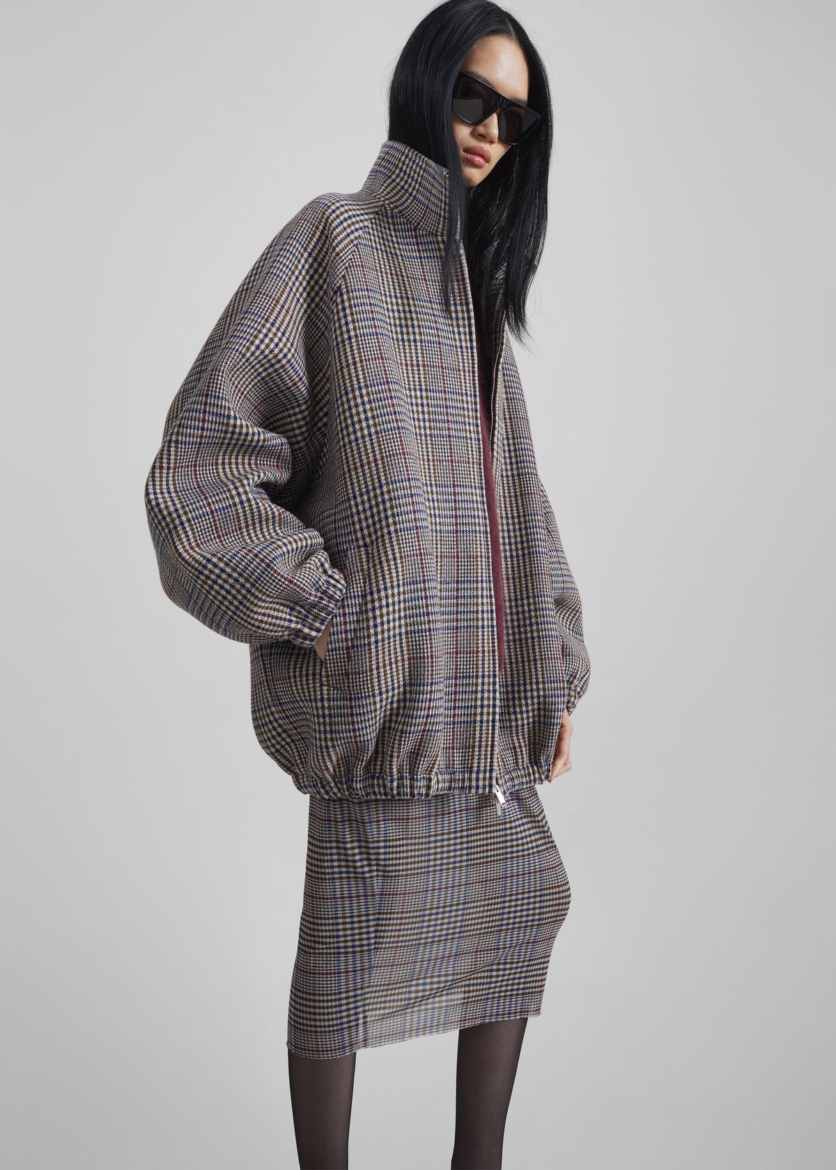 Baxter Wool Track Jacket - Beige Glen Plaid - 2