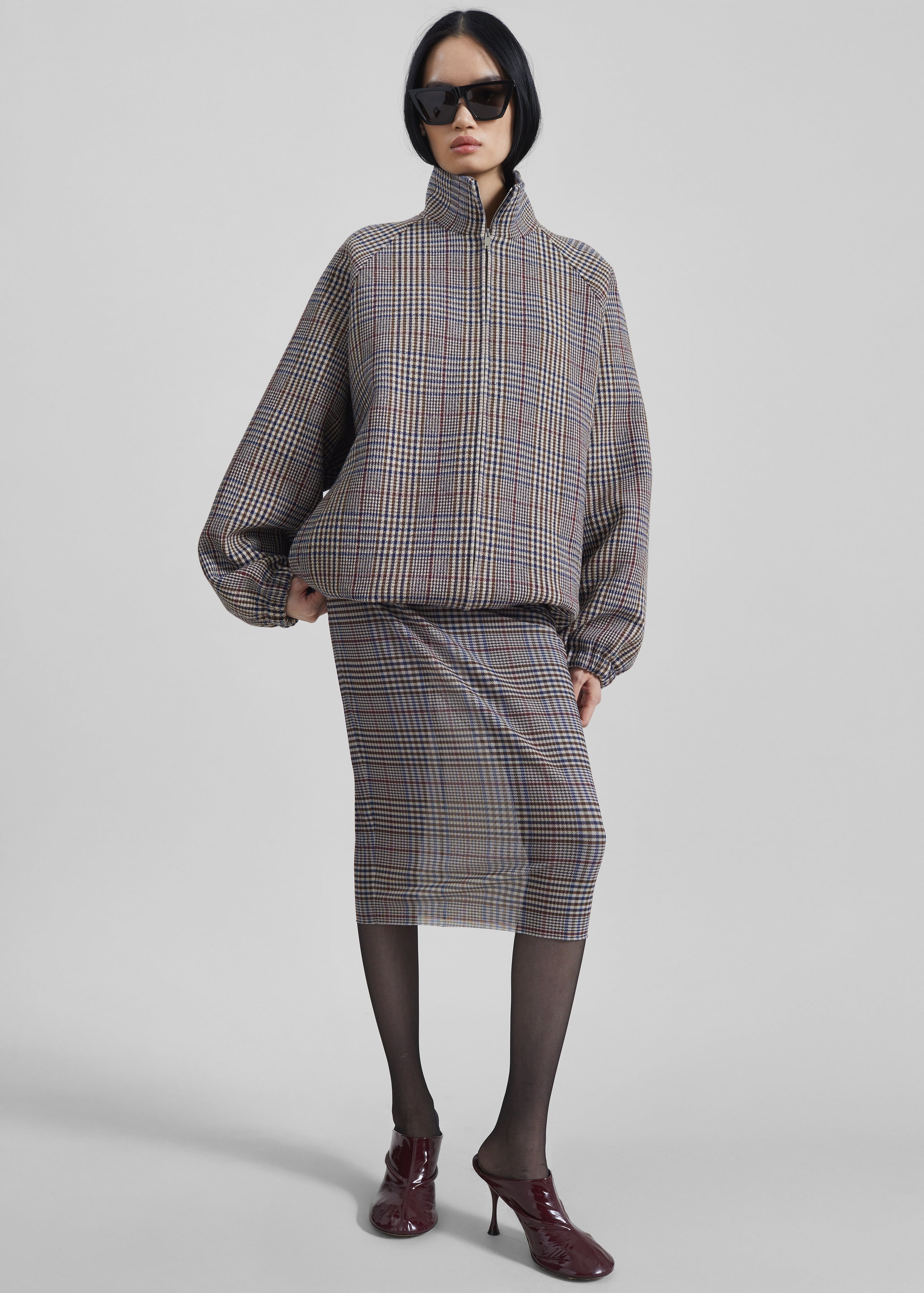 Baxter Wool Track Jacket - Beige Glen Plaid - 4