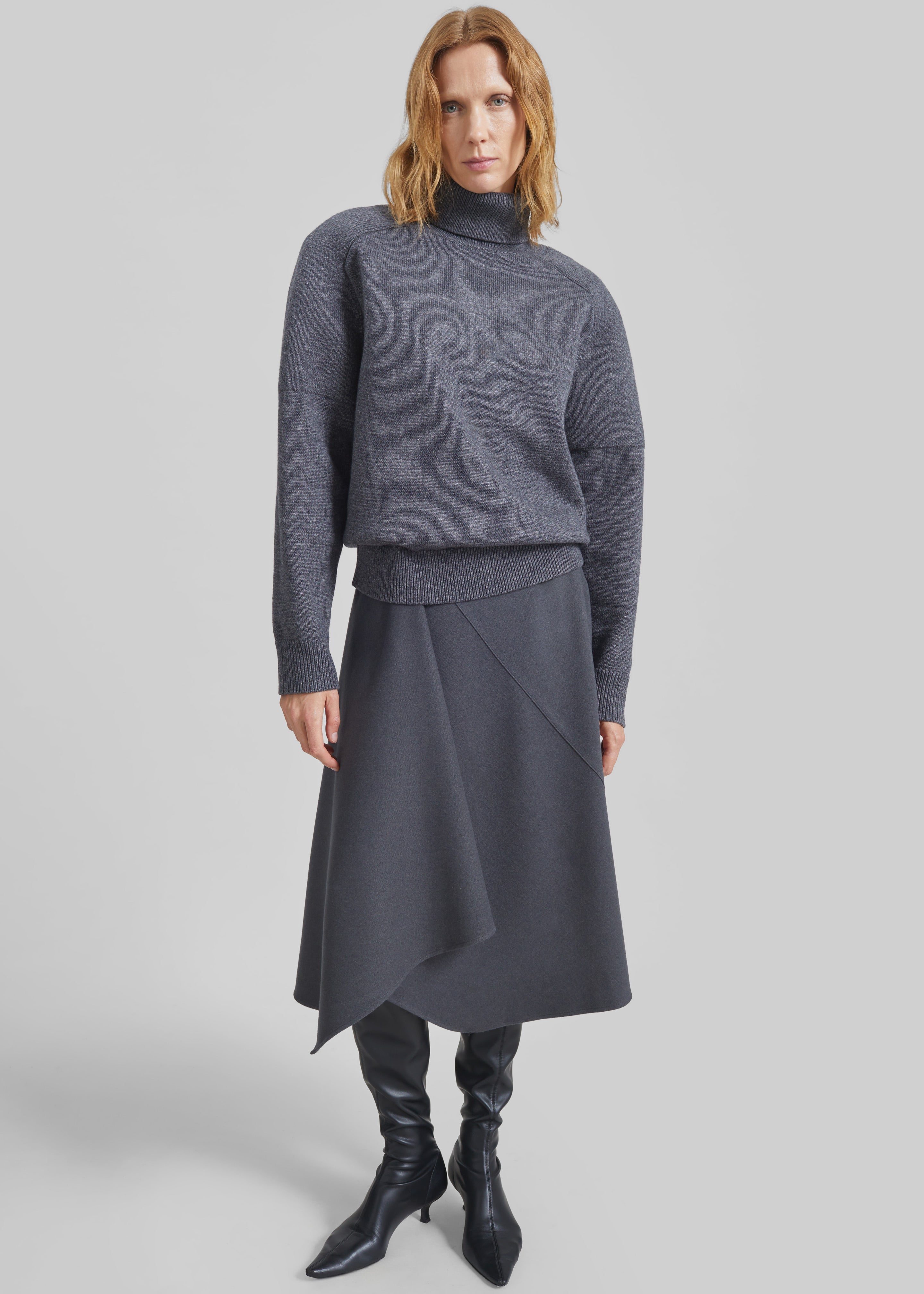 Bayel Flared Midi Skirt - Dark Grey – The Frankie Shop