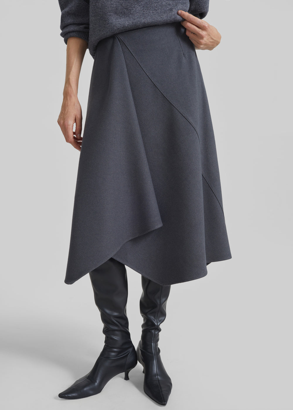 Bayel Flared Midi Skirt - Dark Grey