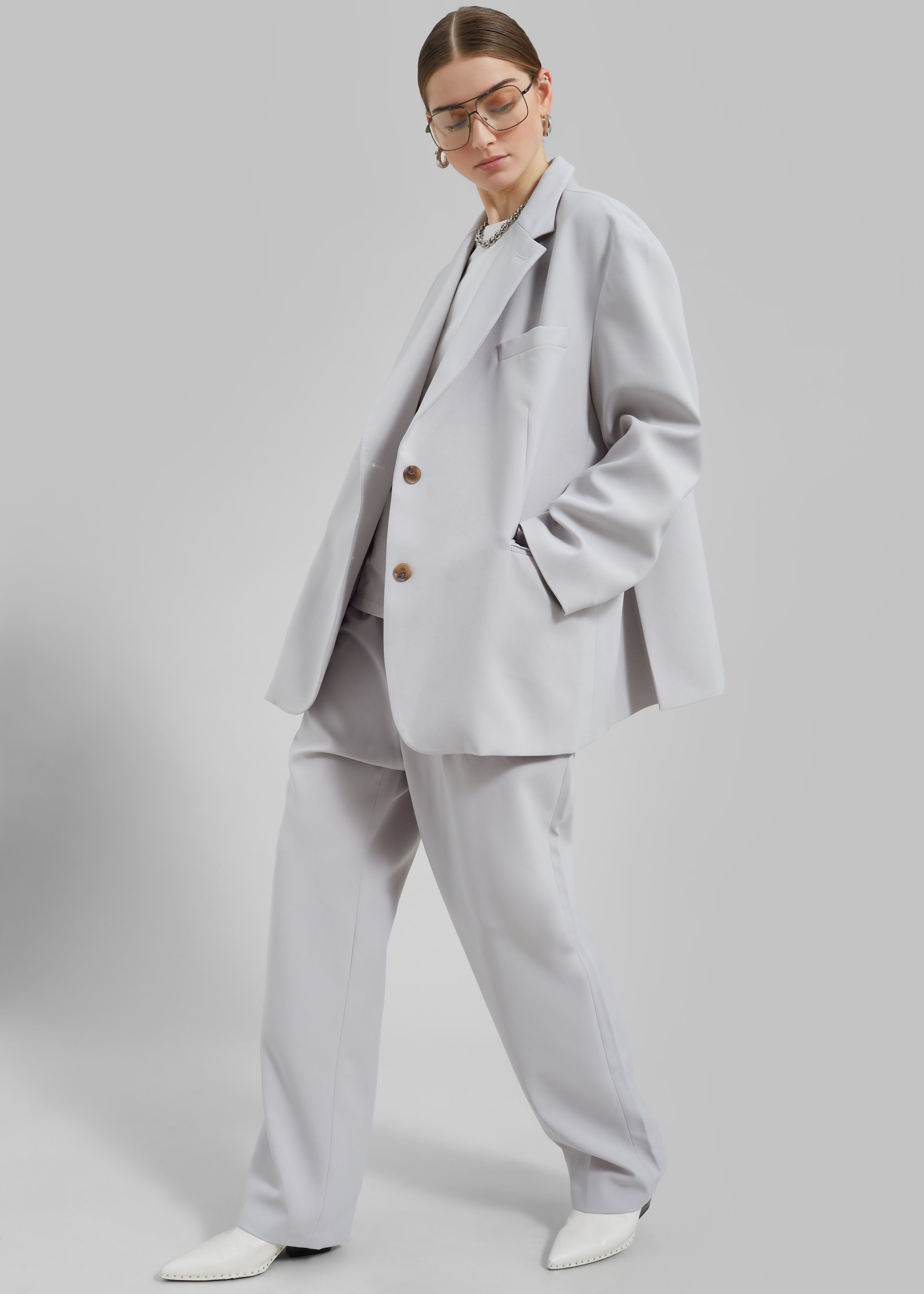 Bea Pleated Suit Pants - Grey