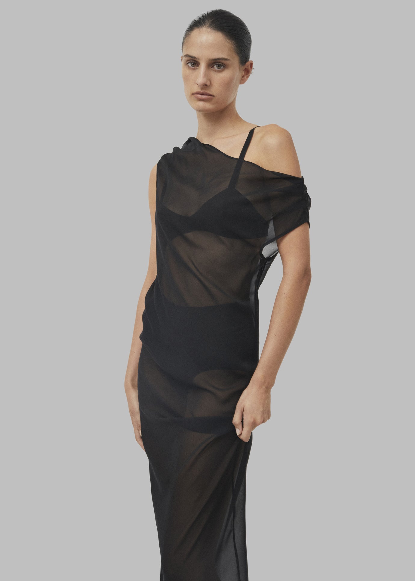 Beare Park Silk Georgette Off The Shoulder Dress - Black