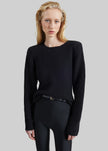 Beatrice Knit Padded Long Sleeve Top - Black