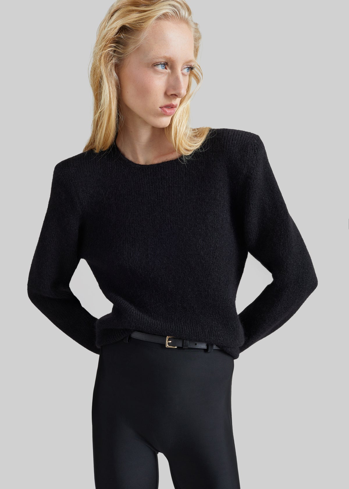 Beatrice Knit Padded Long Sleeve Top - Black
