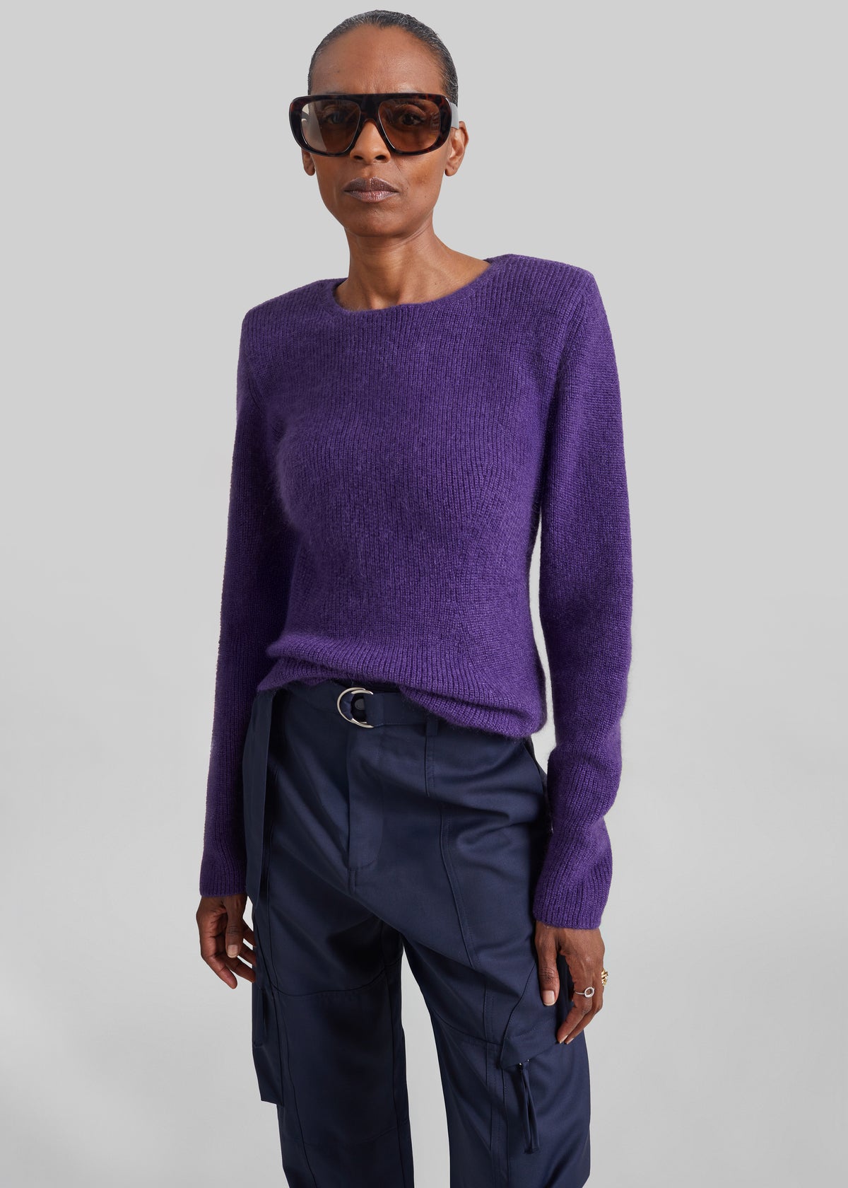 Beatrice Knit Padded Long Sleeve Top - Deep Purple