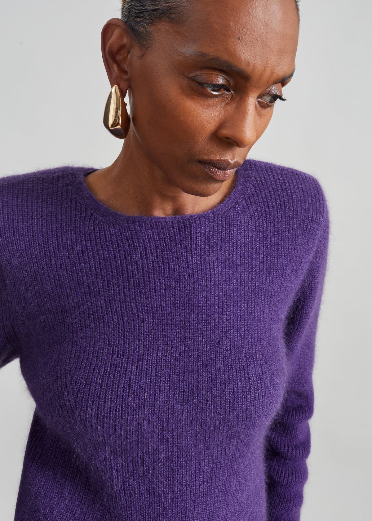 Beatrice Knit Padded Long Sleeve Top - Deep Purple