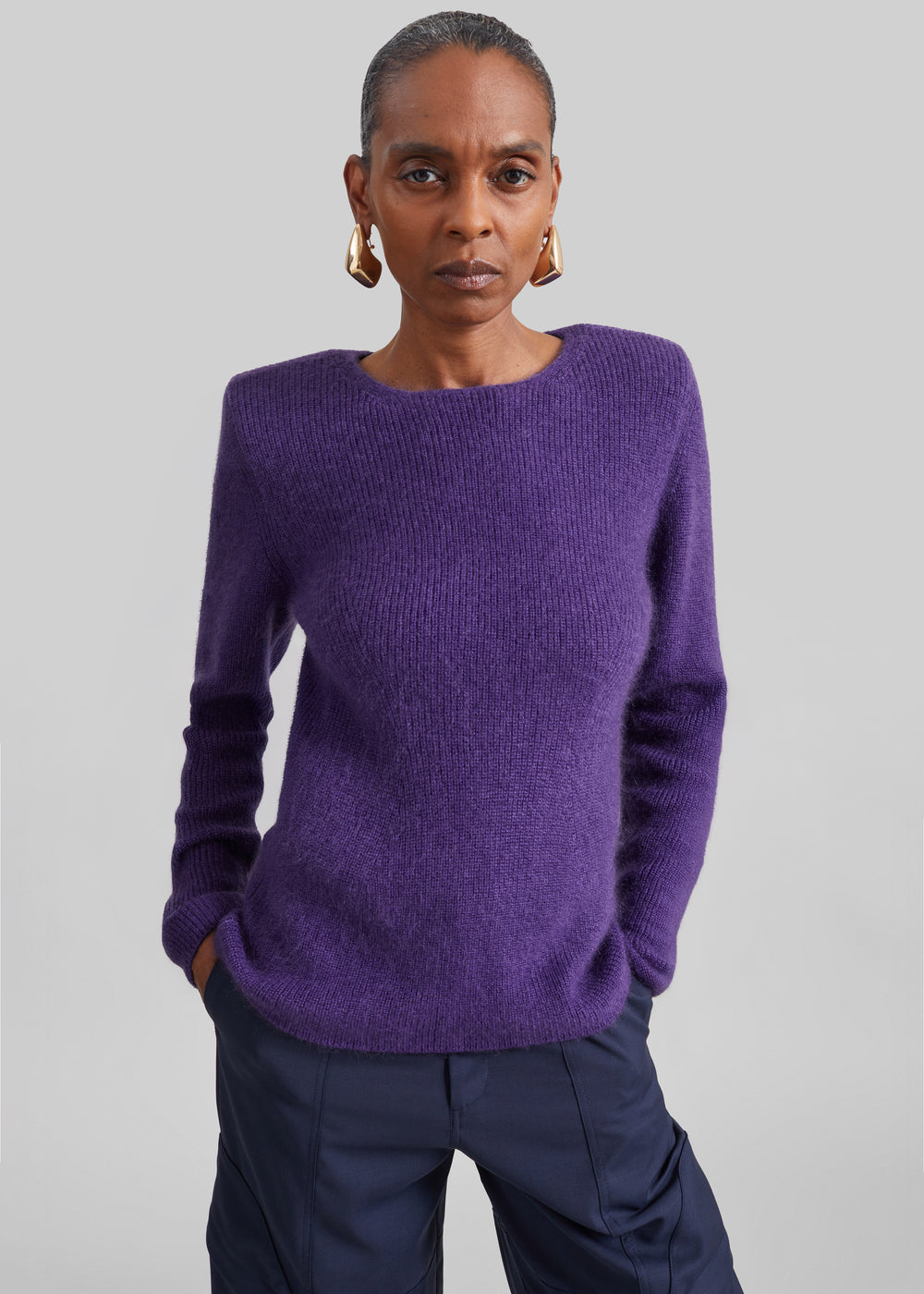 Beatrice Knit Padded Long Sleeve Top - Deep Purple