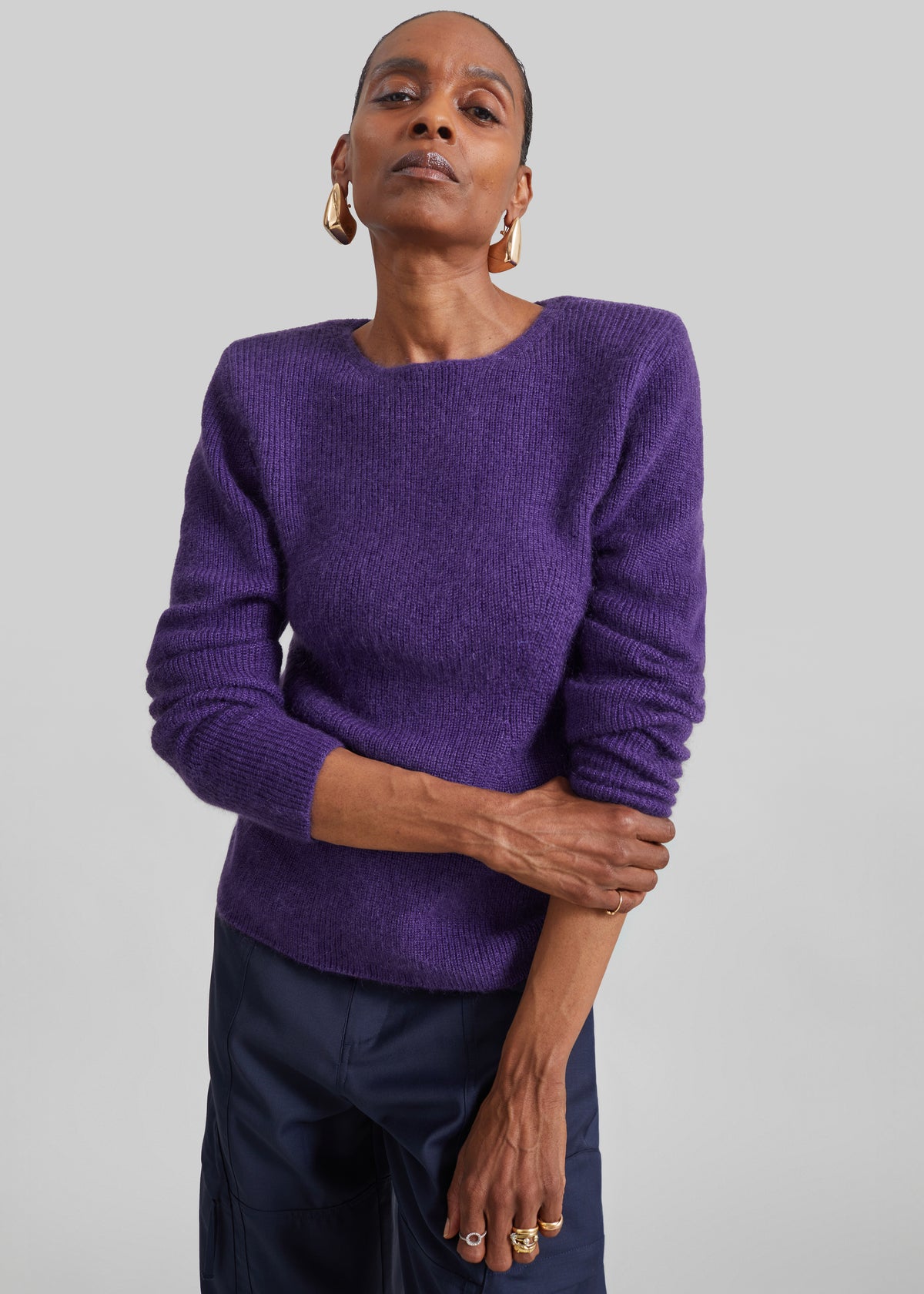 Beatrice Knit Padded Long Sleeve Top - Deep Purple