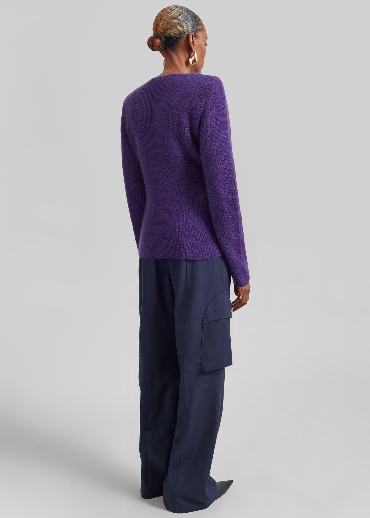 Beatrice Knit Padded Long Sleeve Top - Deep Purple