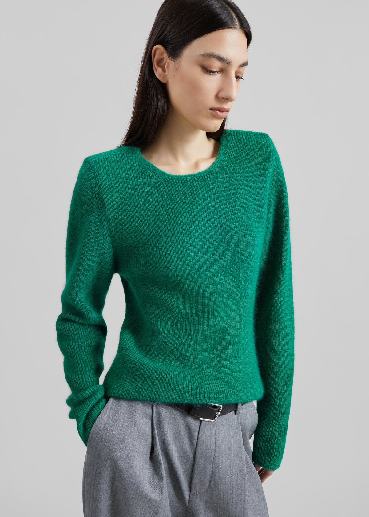 Beatrice Knit Padded Long Sleeve Top - Green