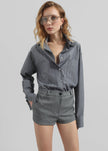 Beatrix Button Up Shirt - Grey/White Pinstripe