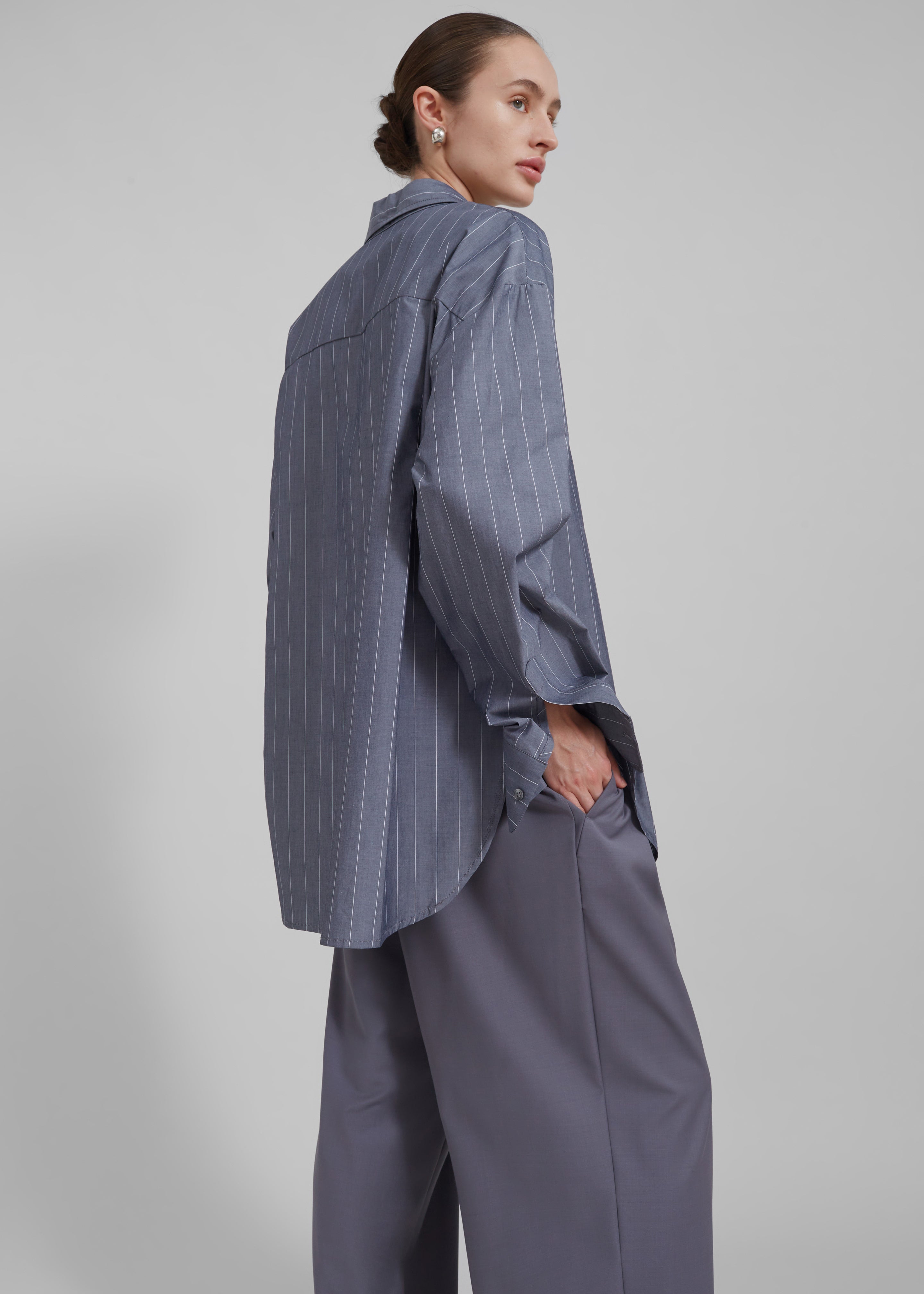 Beatrix Button Up Shirt - Grey/White Pinstripe - 9