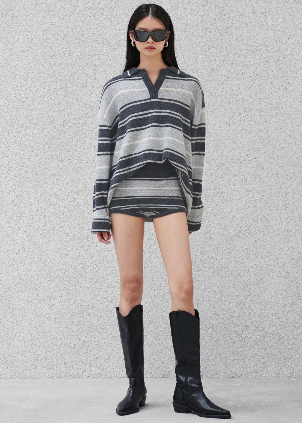 Belize Knit Hot Pants - Grey Stripe - 7