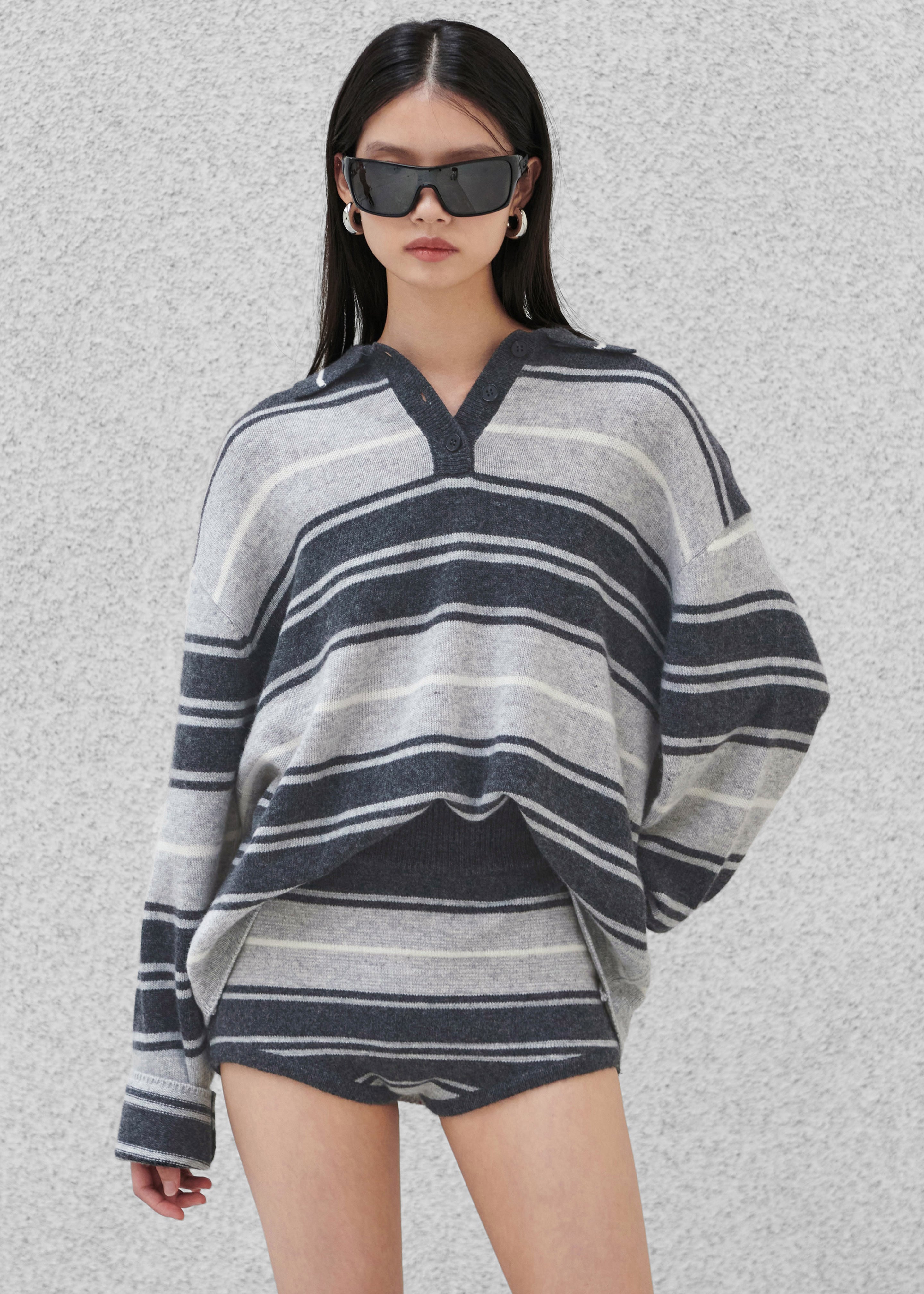 Belize Knit Hot Pants - Grey Stripe - 3
