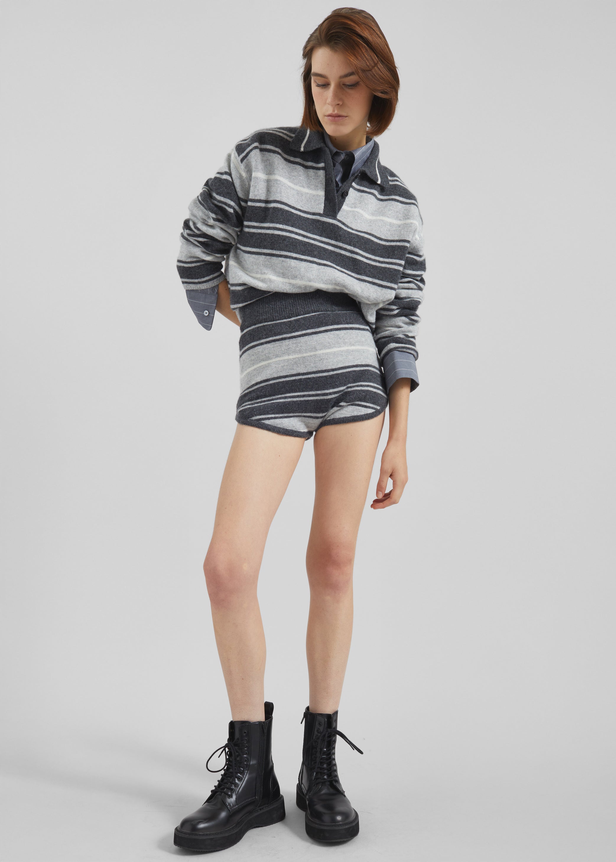 Shop the look image for Belize Knit Polo Sweater - Grey Stripe