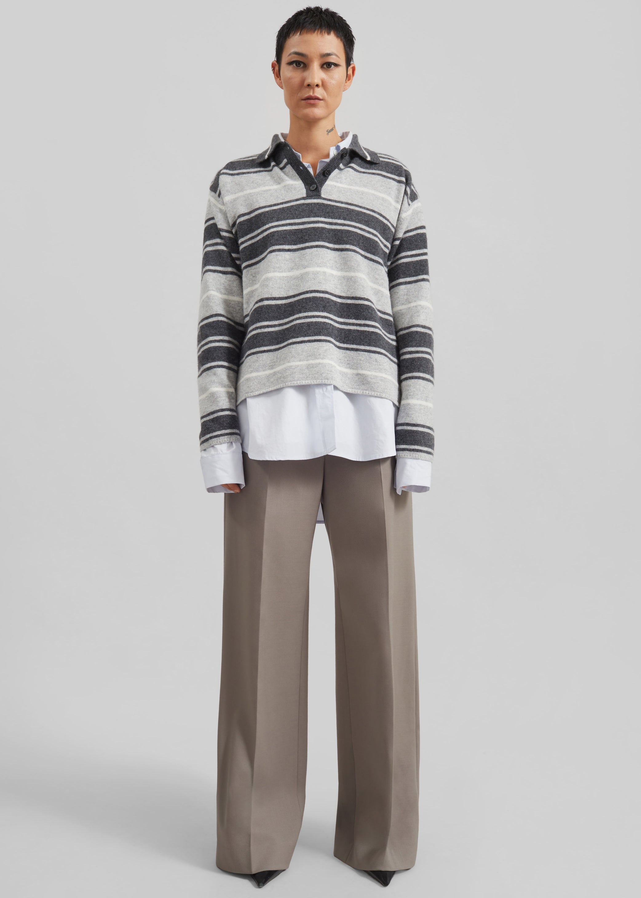 Shop the look image for Belize Knit Polo Sweater - Grey Stripe