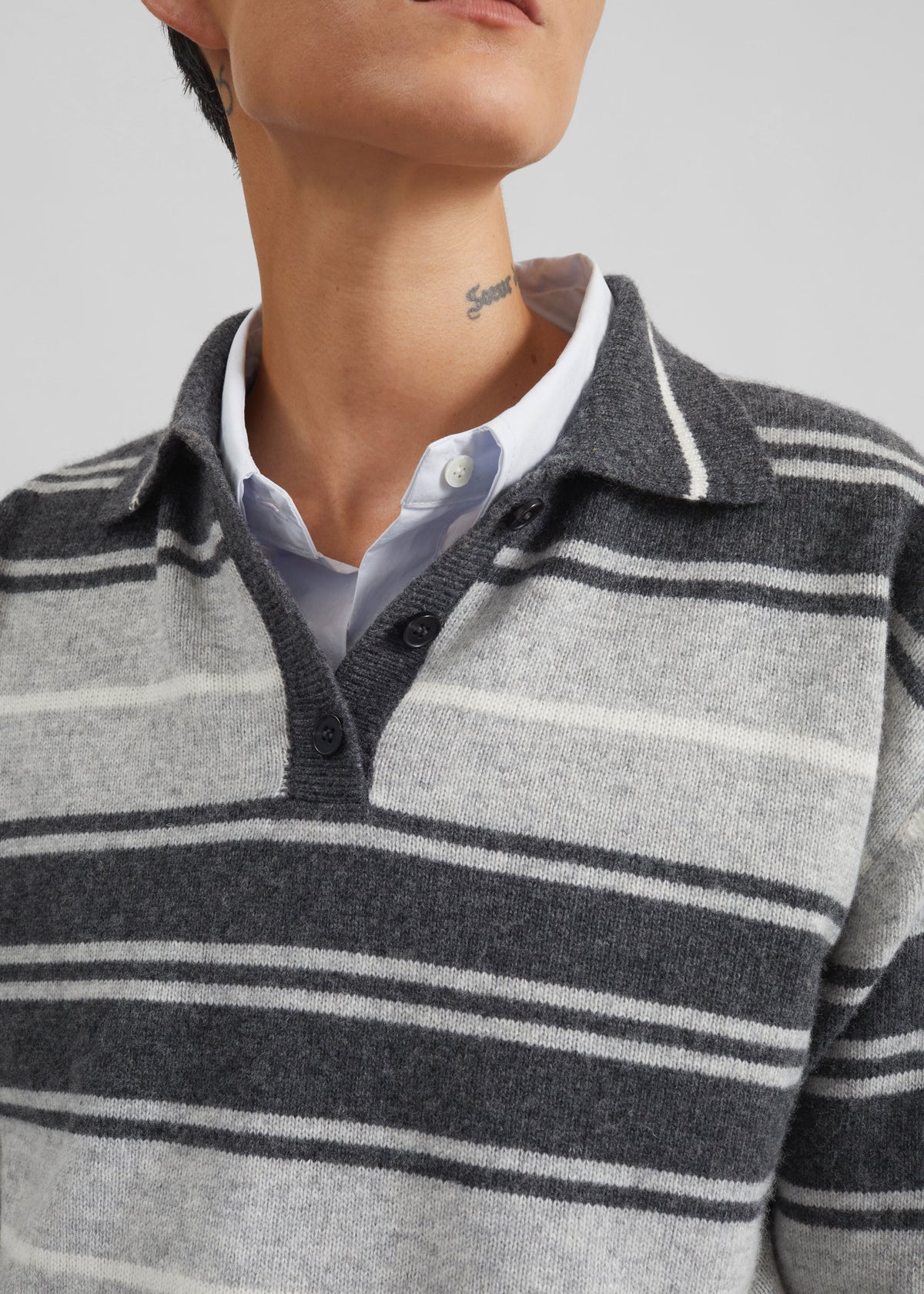 Belize Knit Polo Sweater - Grey Stripe - 5