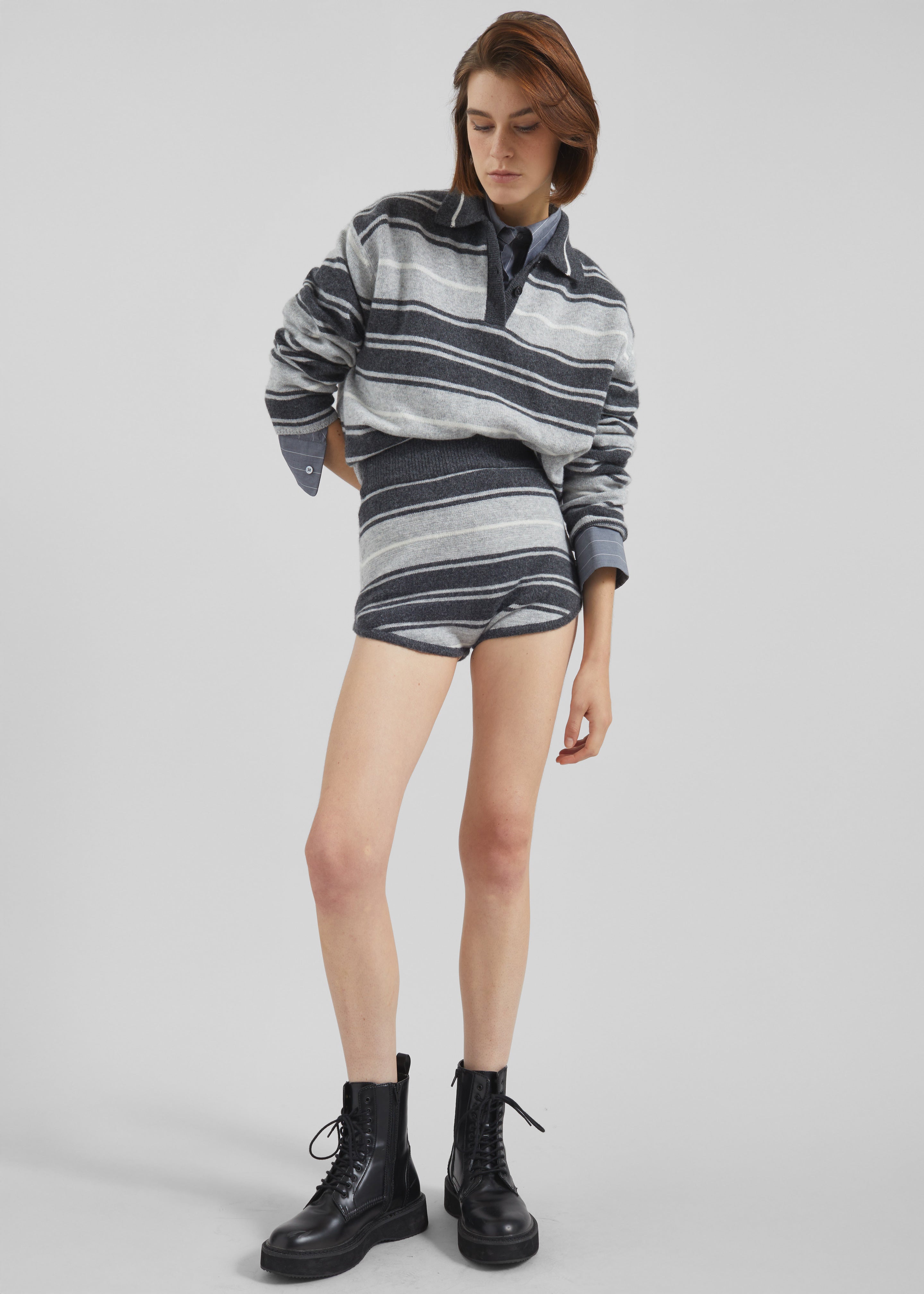 Belize Knit Polo Sweater - Grey Stripe – The Frankie Shop