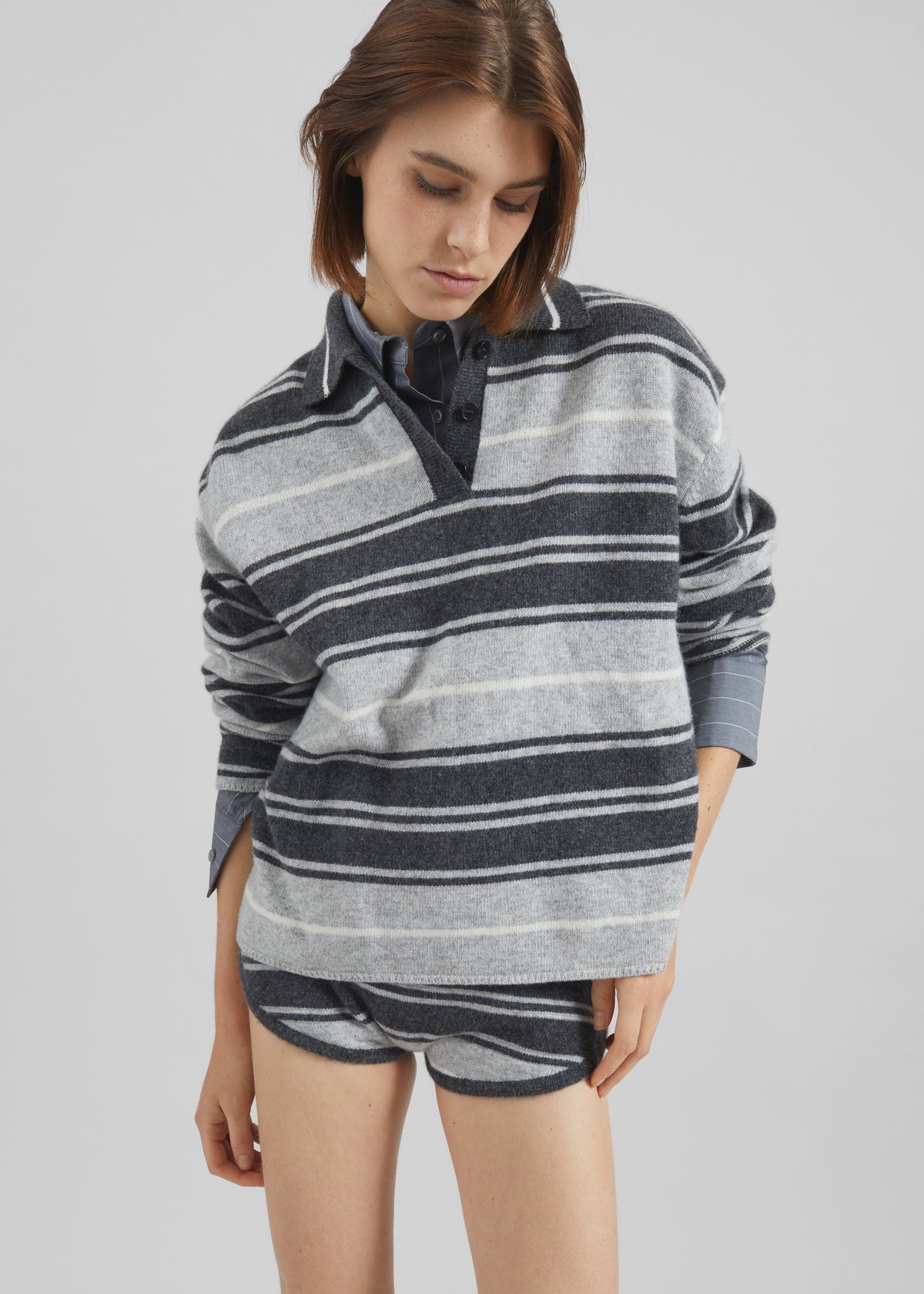 Belize Knit Polo Sweater - Grey Stripe - 4
