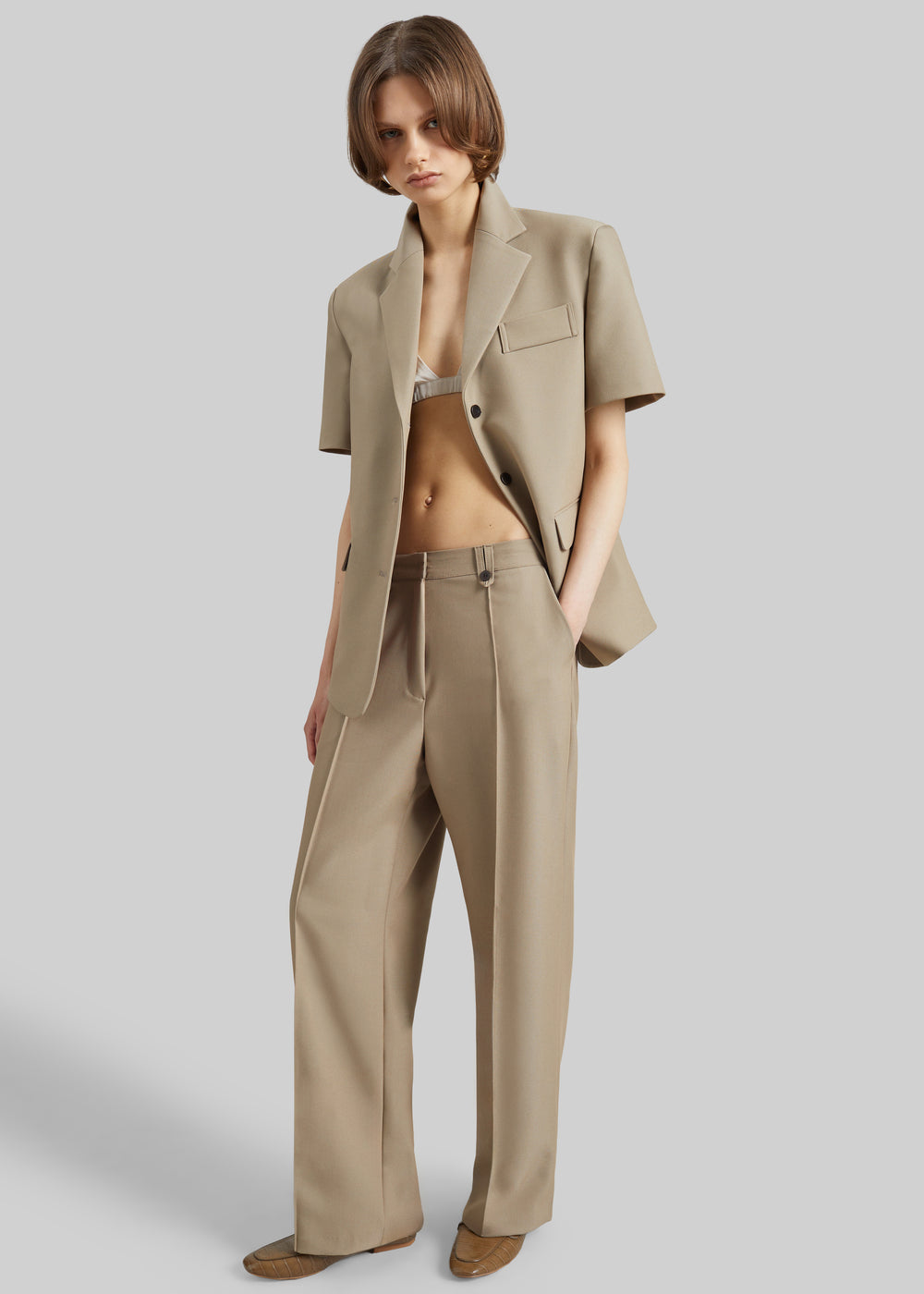 Belliva Front Seam Straight Trousers - Camel