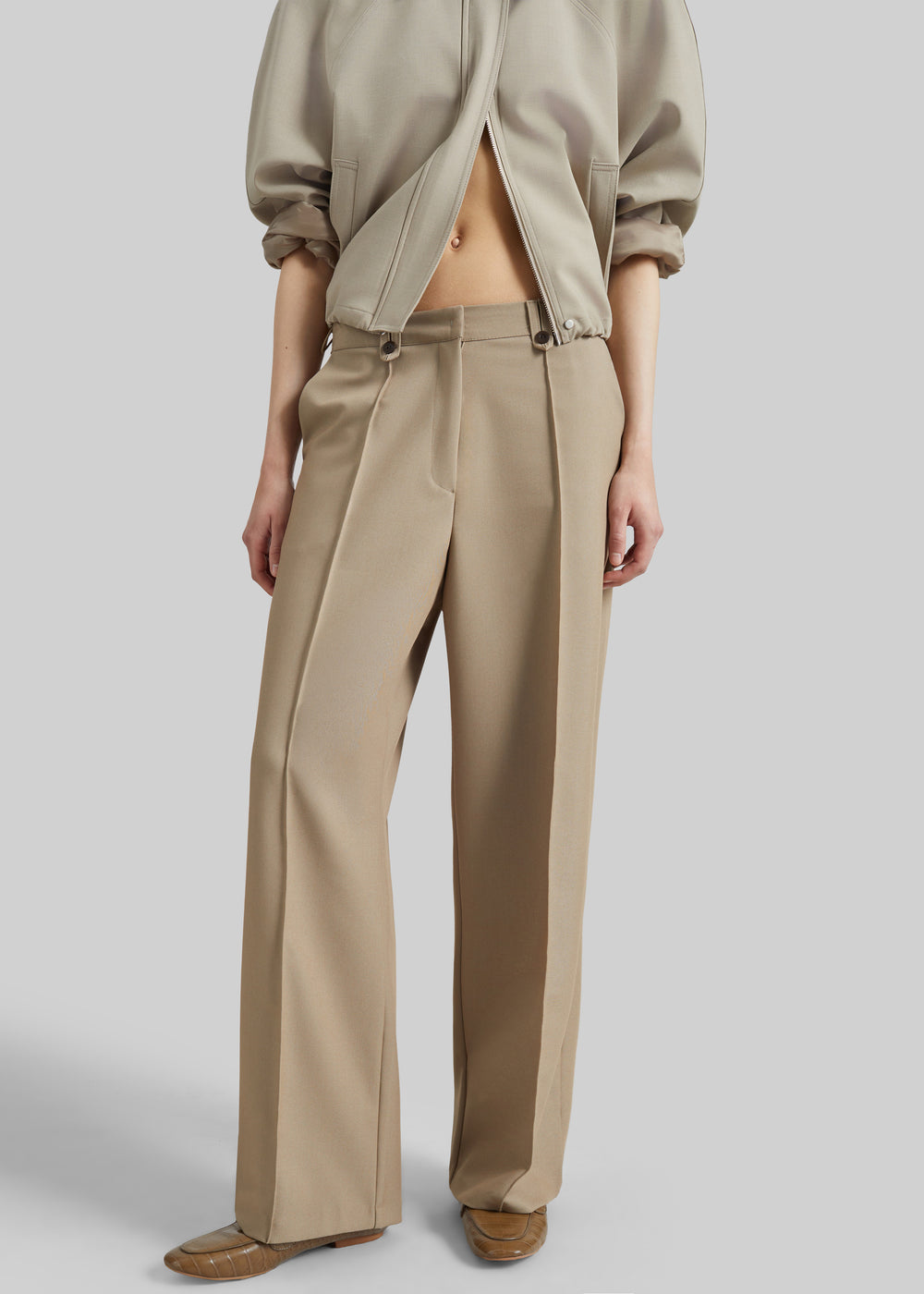 Belliva Front Seam Straight Trousers - Camel - 1