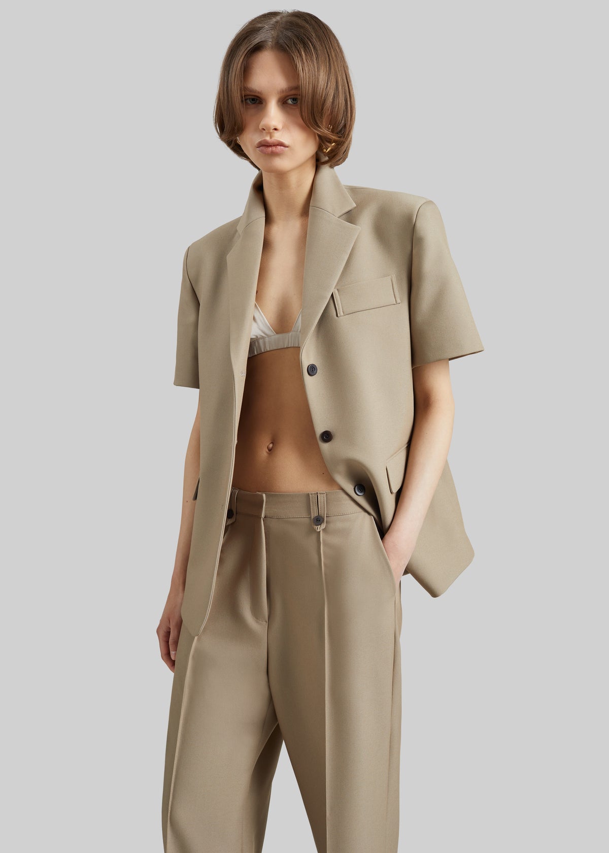 Belliva Short Sleeve Blazer - Camel - 5