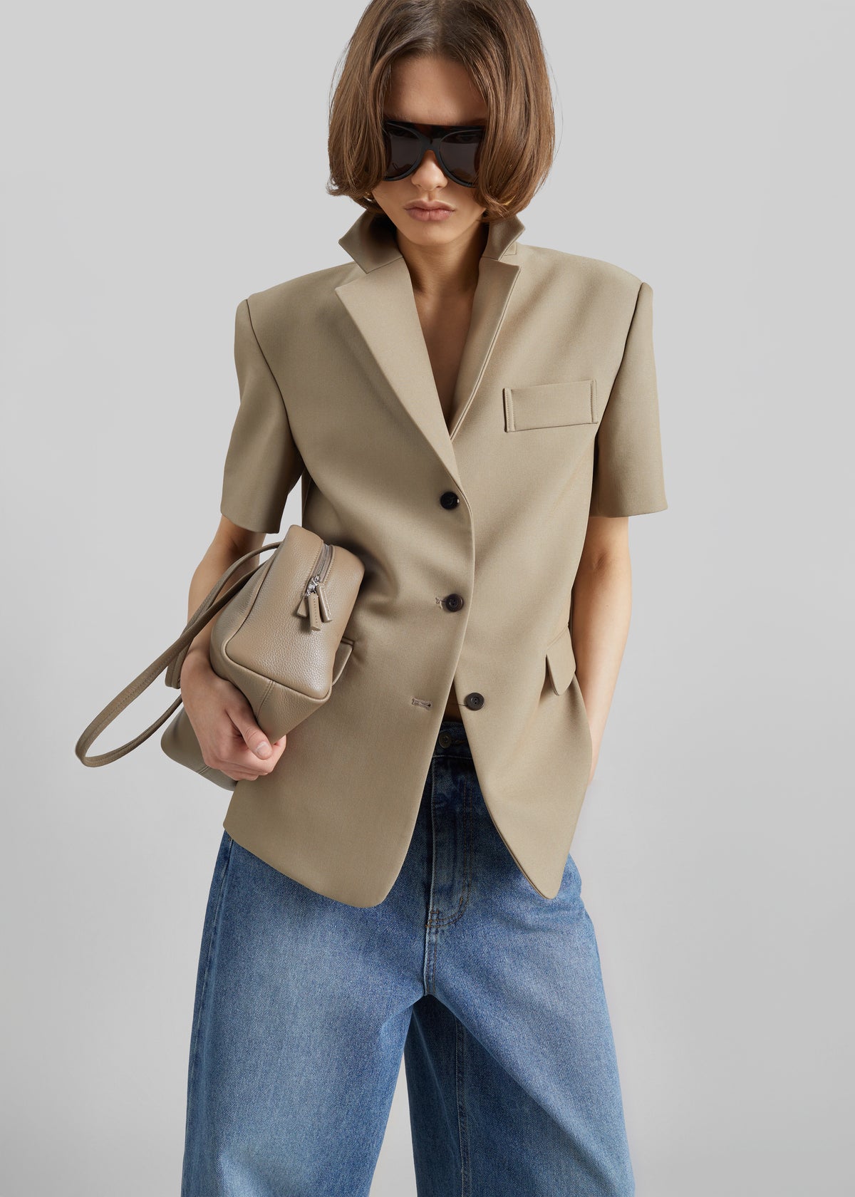 Belliva Short Sleeve Blazer - Camel - 6
