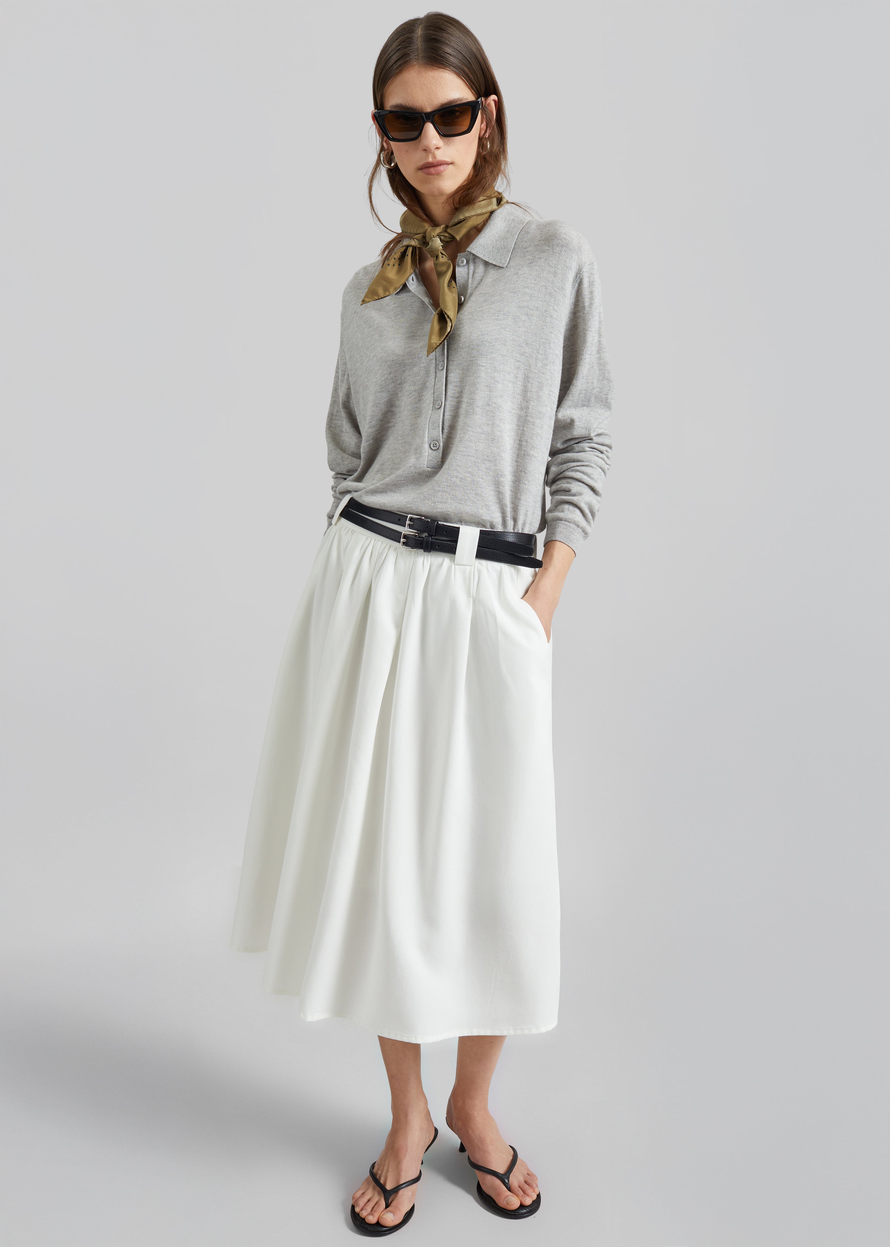 Bellona Flared Midi Skirt - White - 4