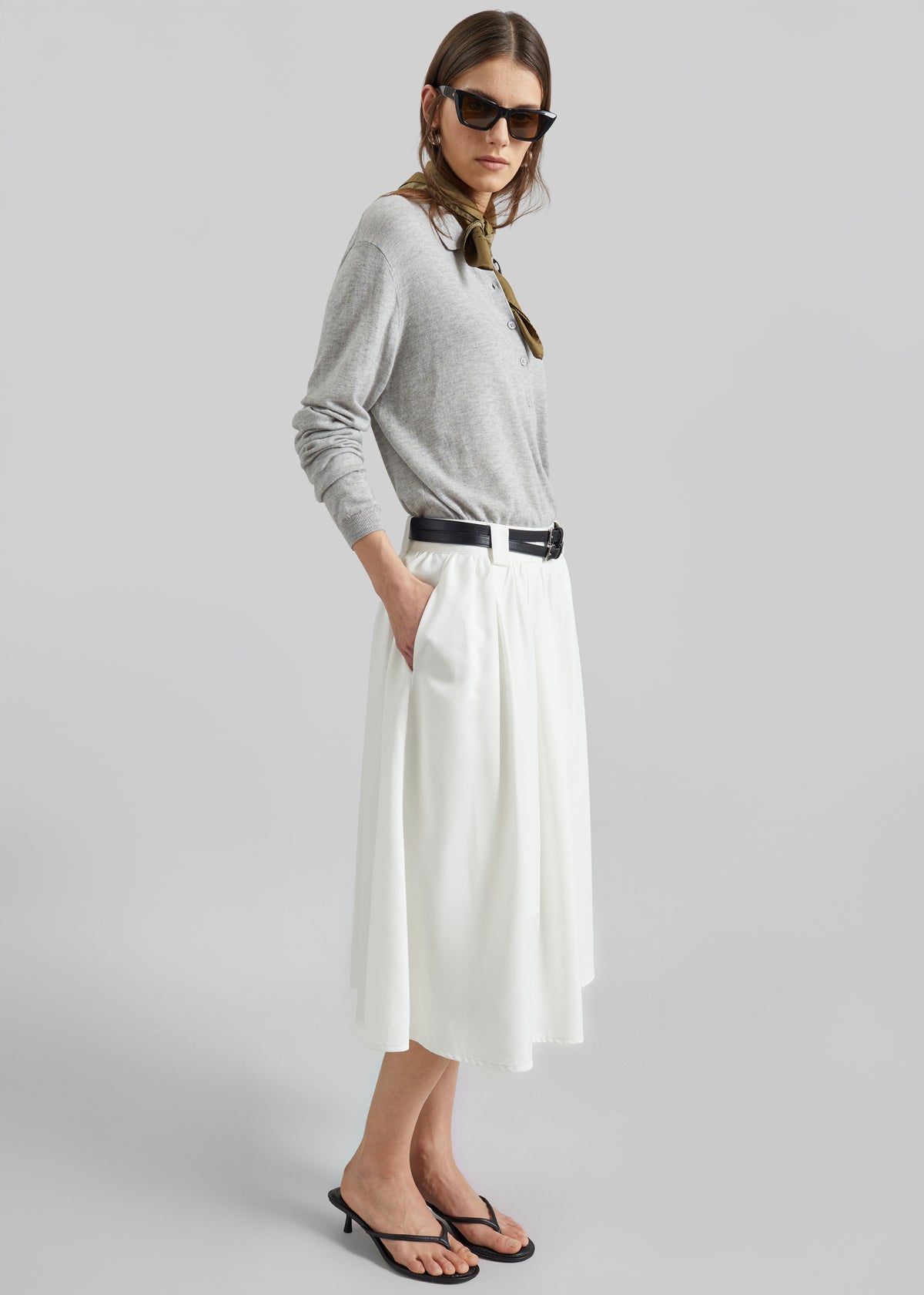 Bellona Flared Midi Skirt - White - 7
