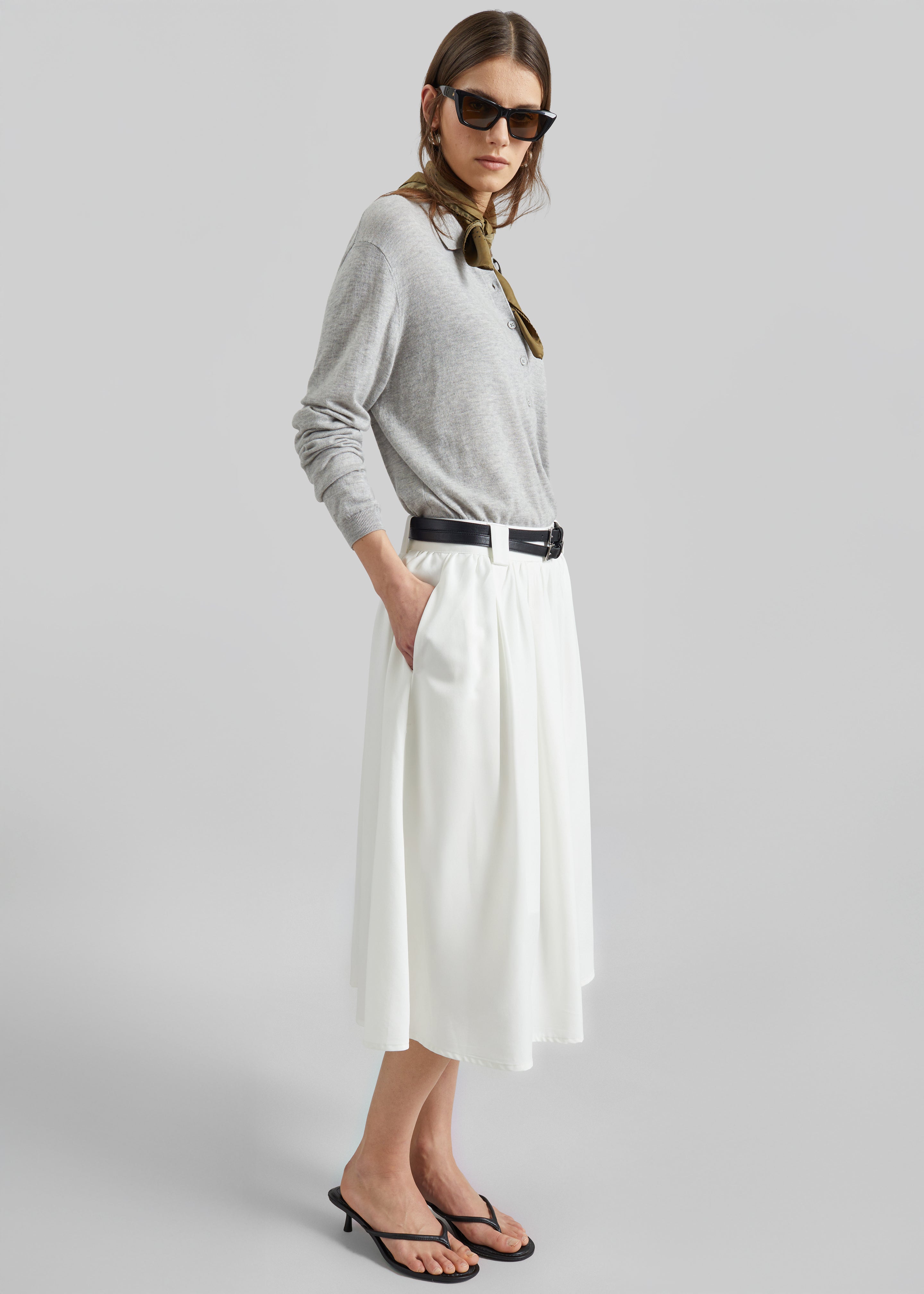 Bellona Flared Midi Skirt - White - 7