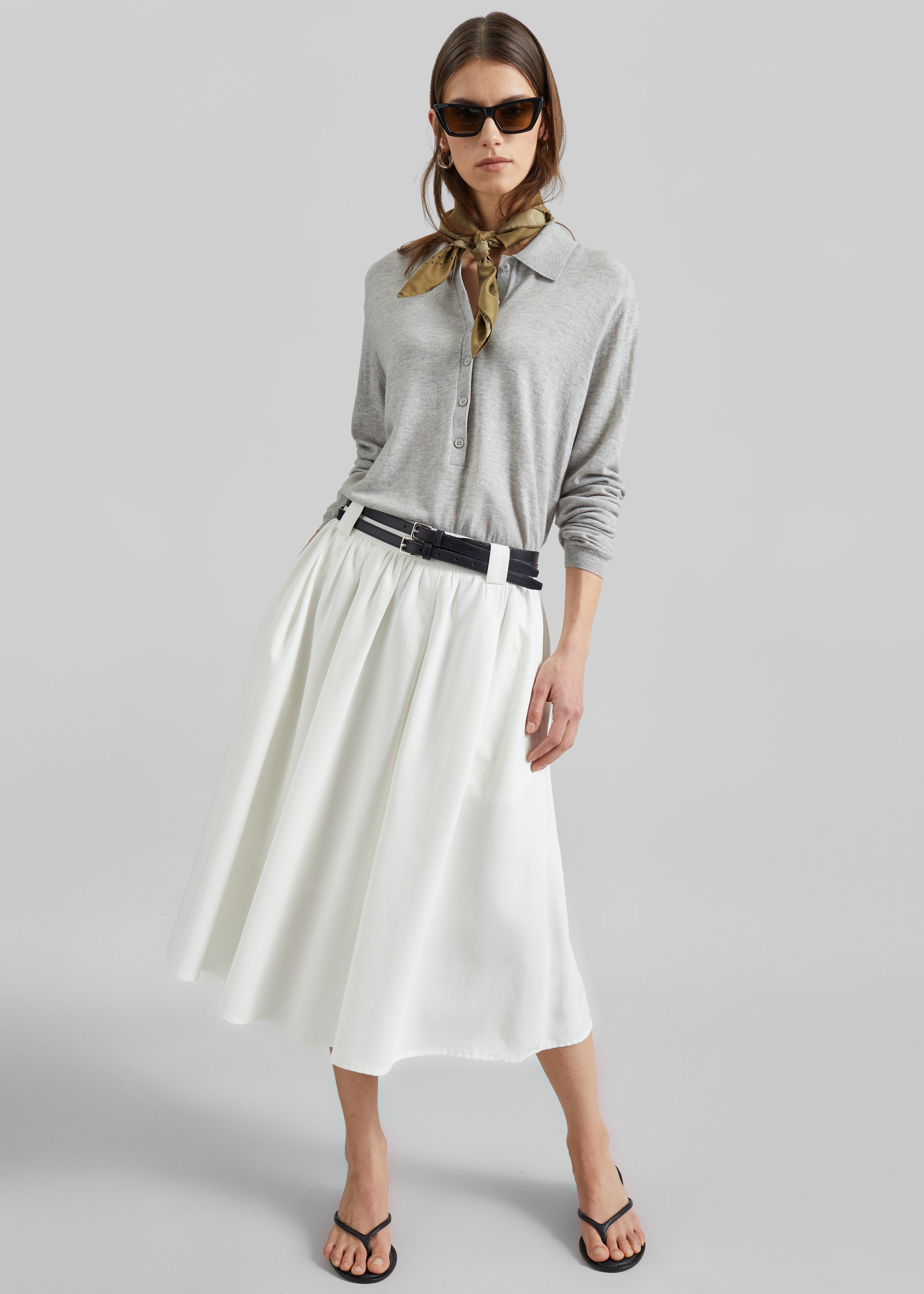 Bellona Flared Midi Skirt - White - 2