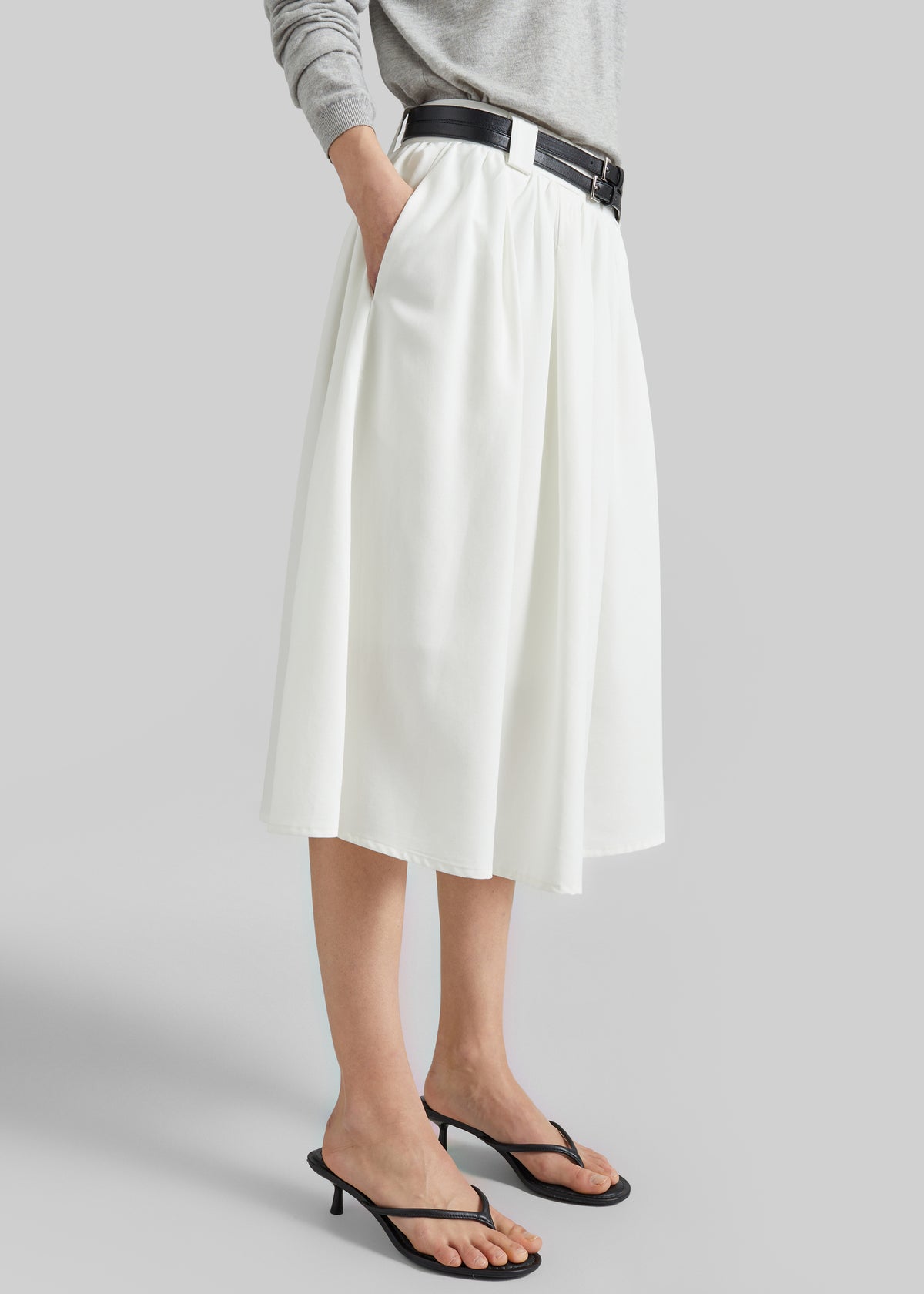 Bellona Flared Midi Skirt - White - 5