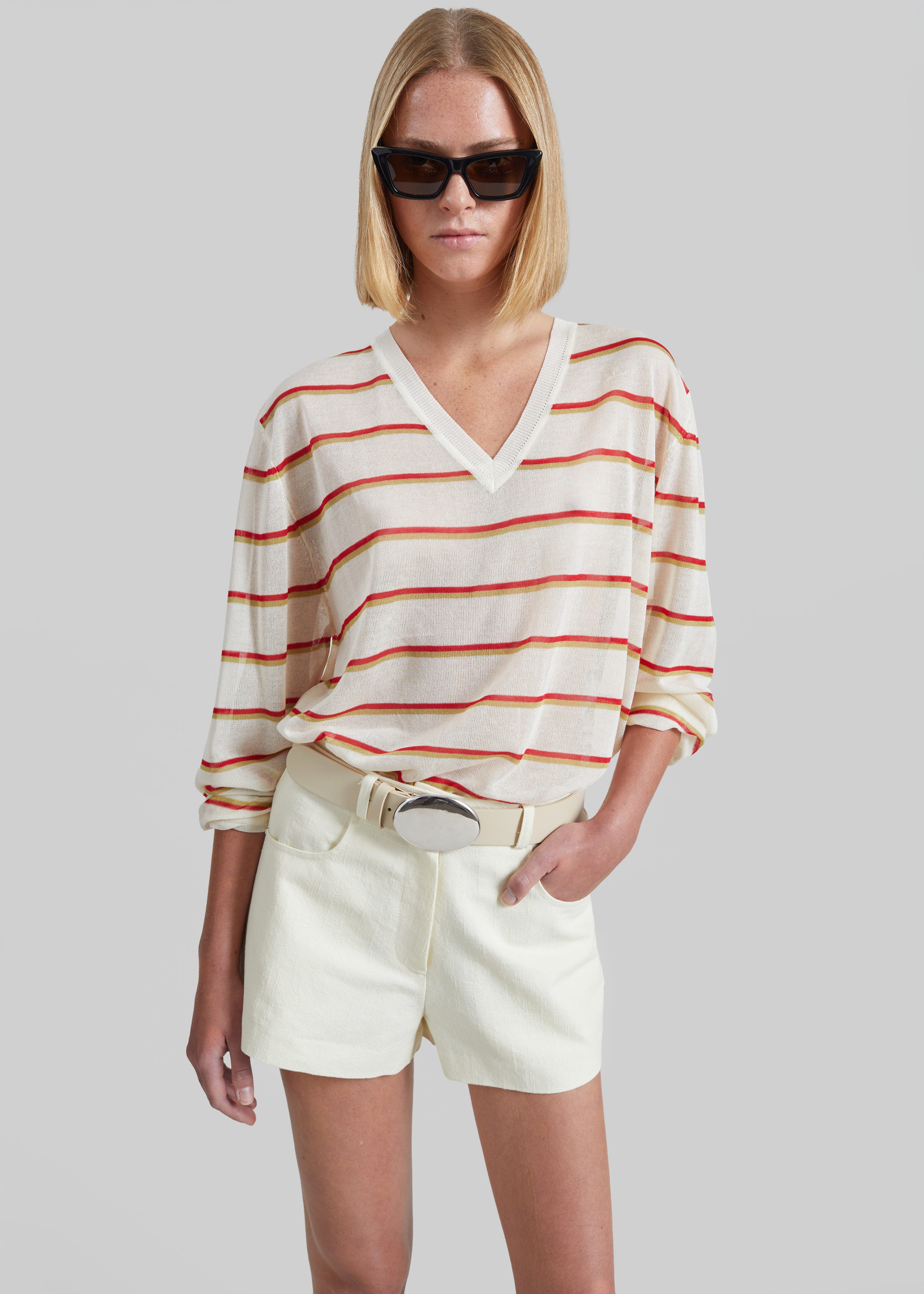Belma Textured Mini Shorts - Cream - 3
