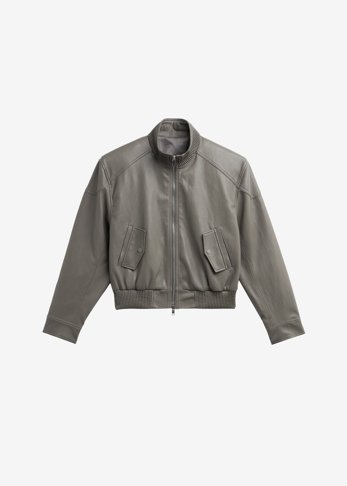 Belval Faux Leather Cropped Bomber Jacket - Grey