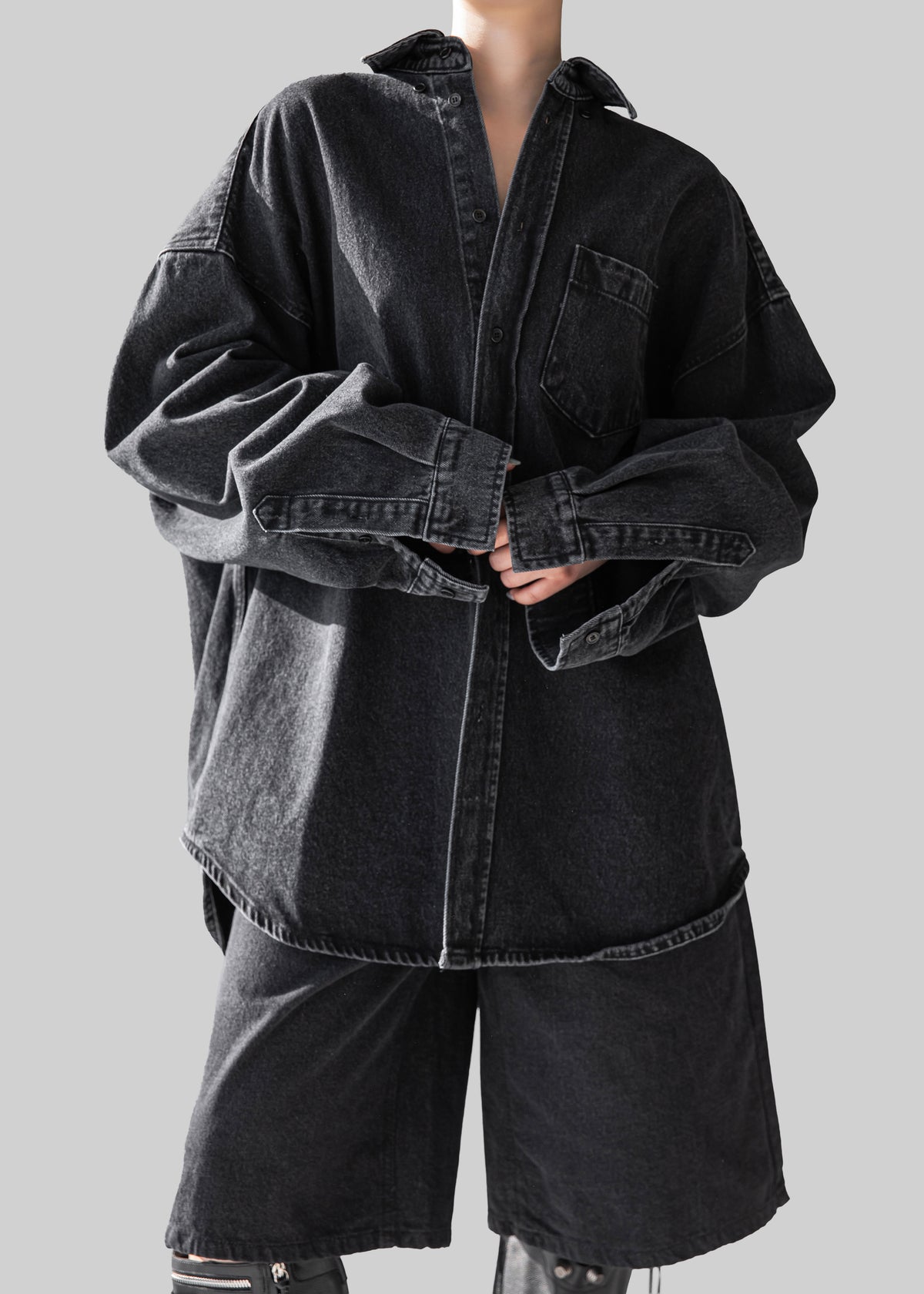 Belvis Oversized Denim Shirt - Black Wash - 3