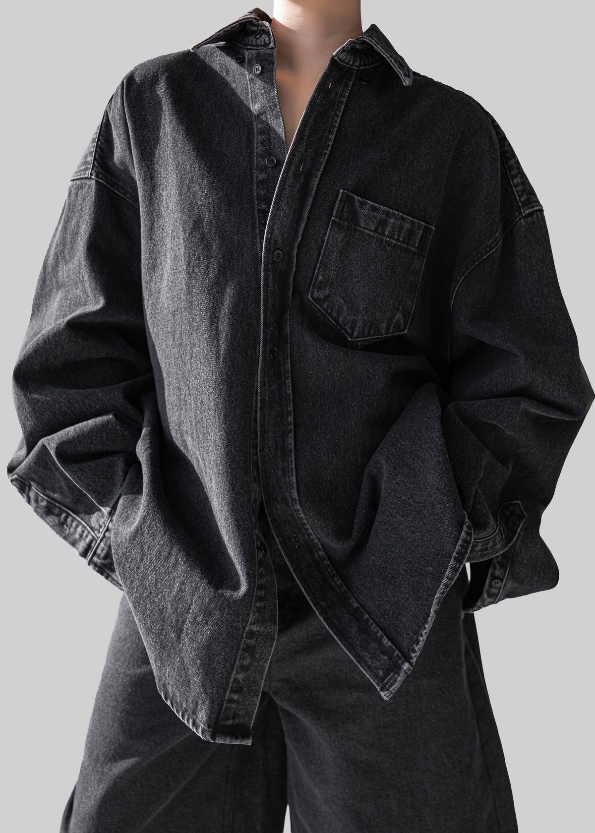 Belvis Oversized Denim Shirt - Black Wash - 2