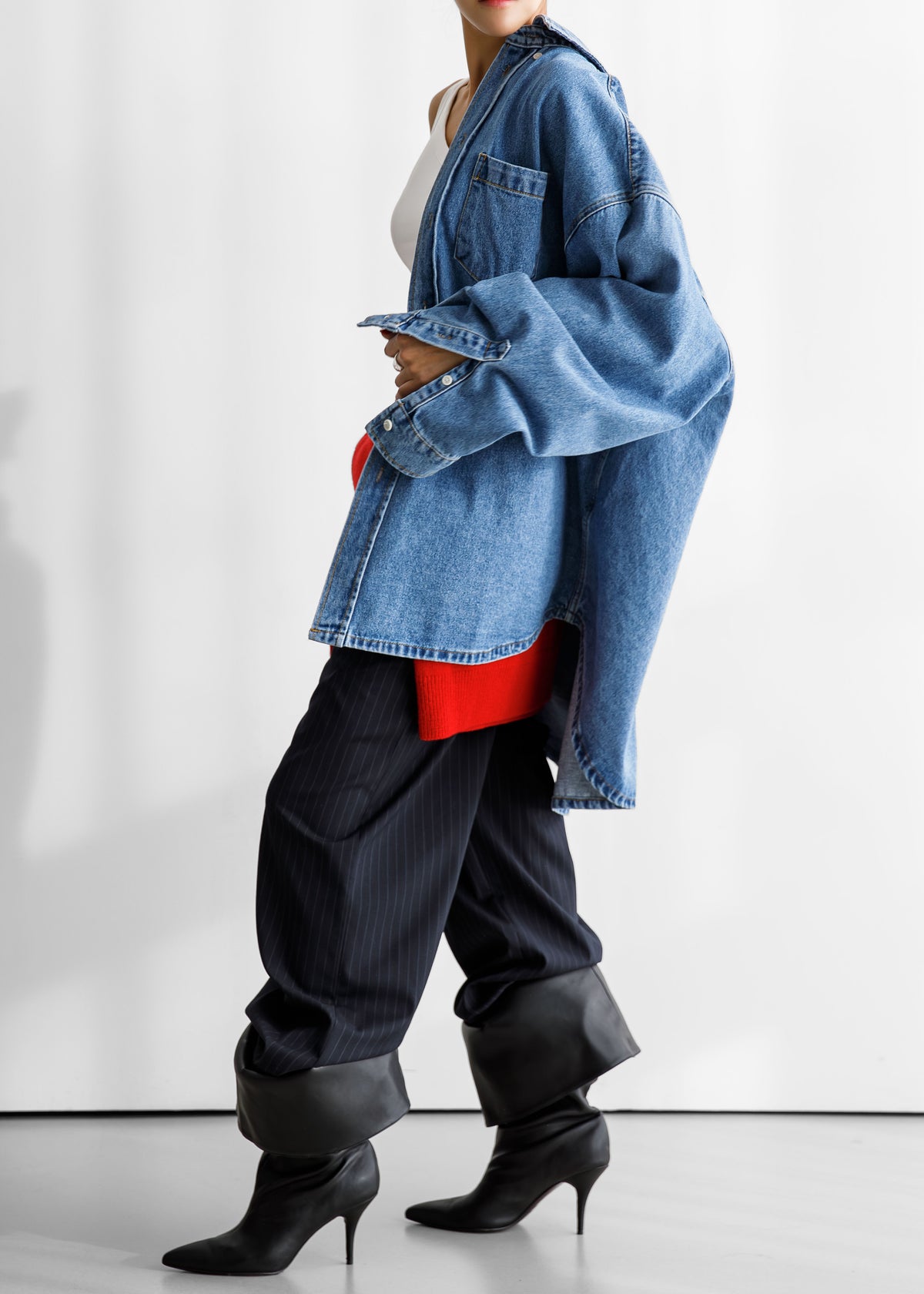 Belvis Oversized Denim Shirt - Medium Wash - 8