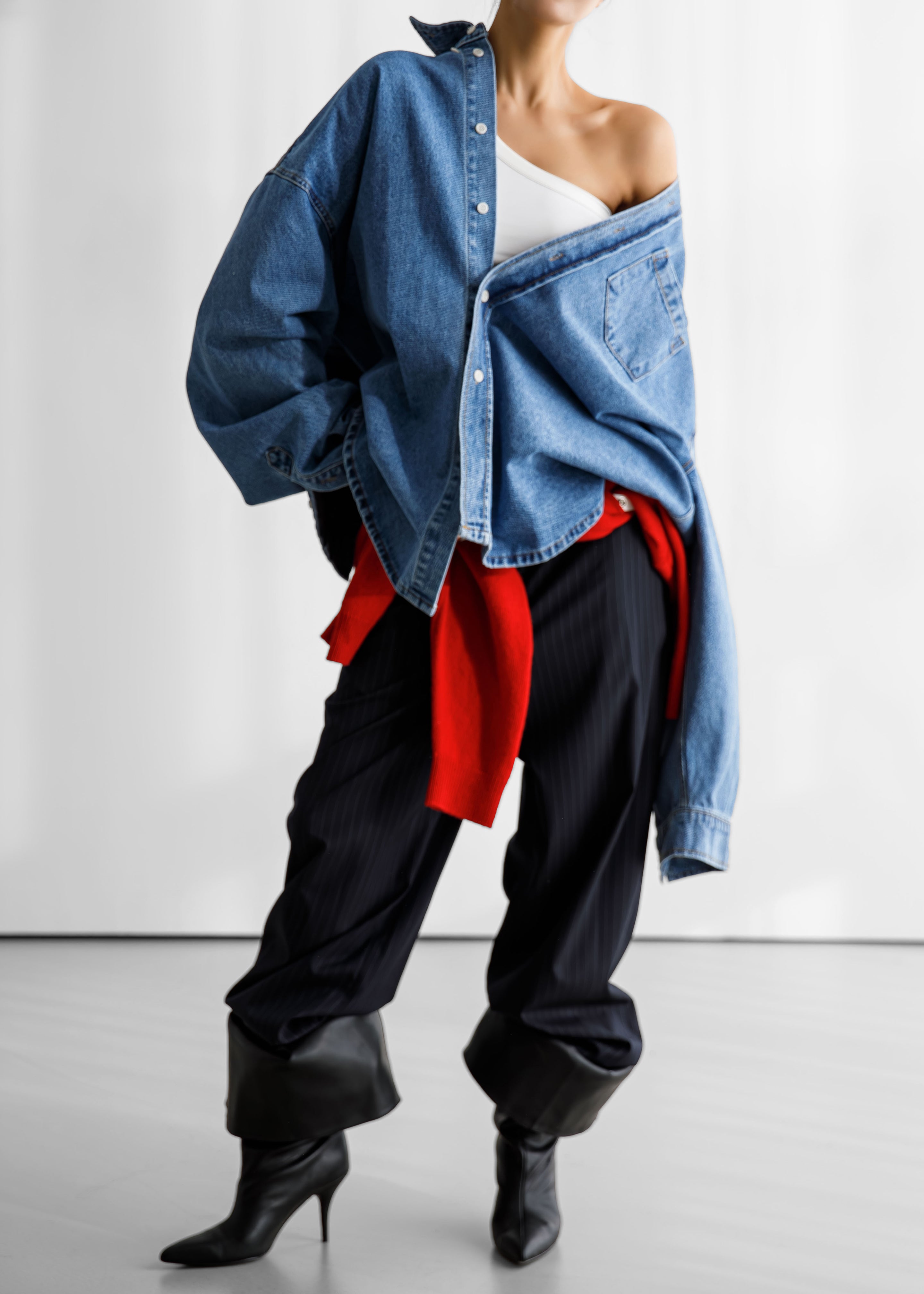 Belvis Oversized Denim Shirt - Medium Wash - 3