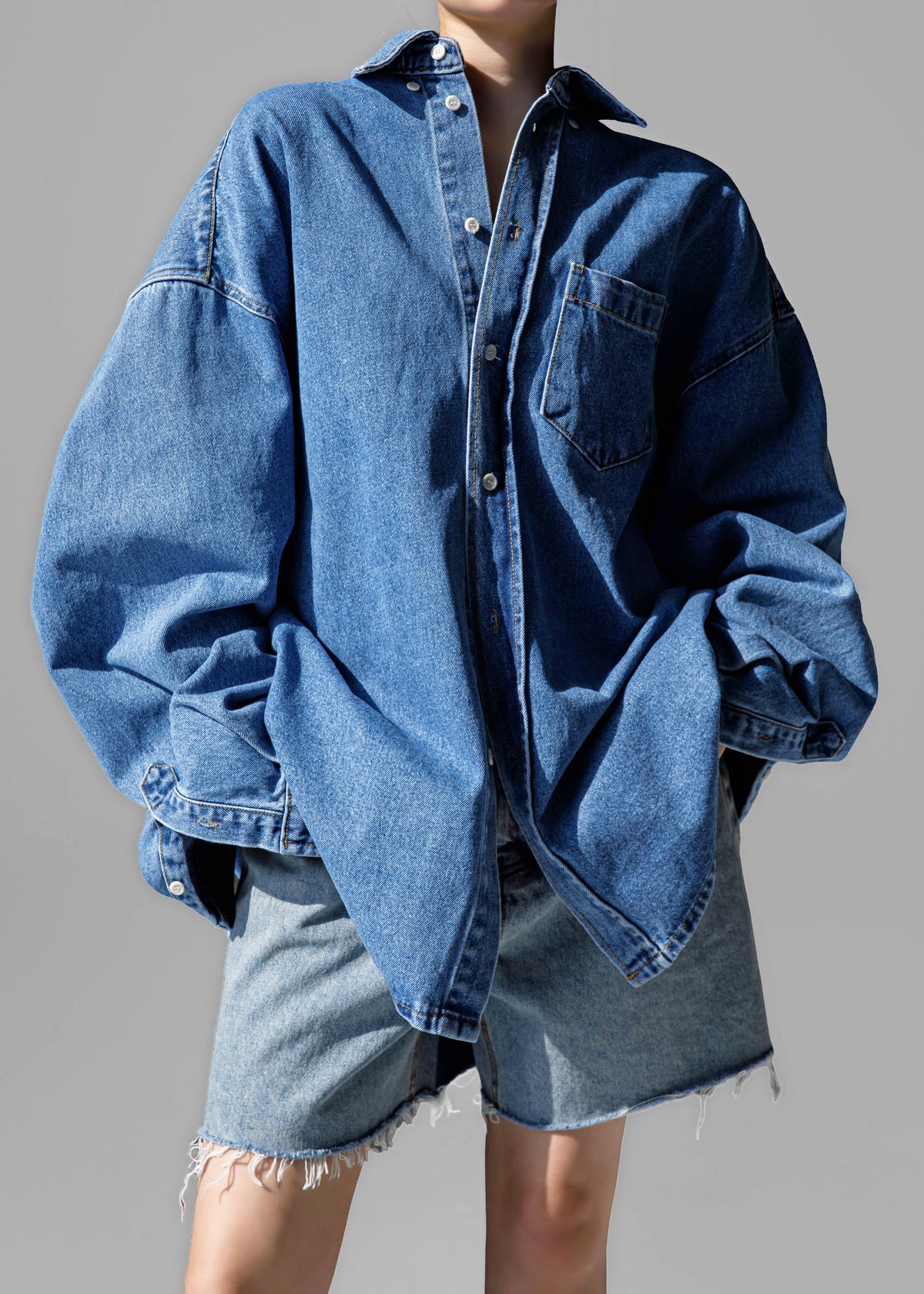 Belvis Oversized Denim Shirt - Medium Wash - 5