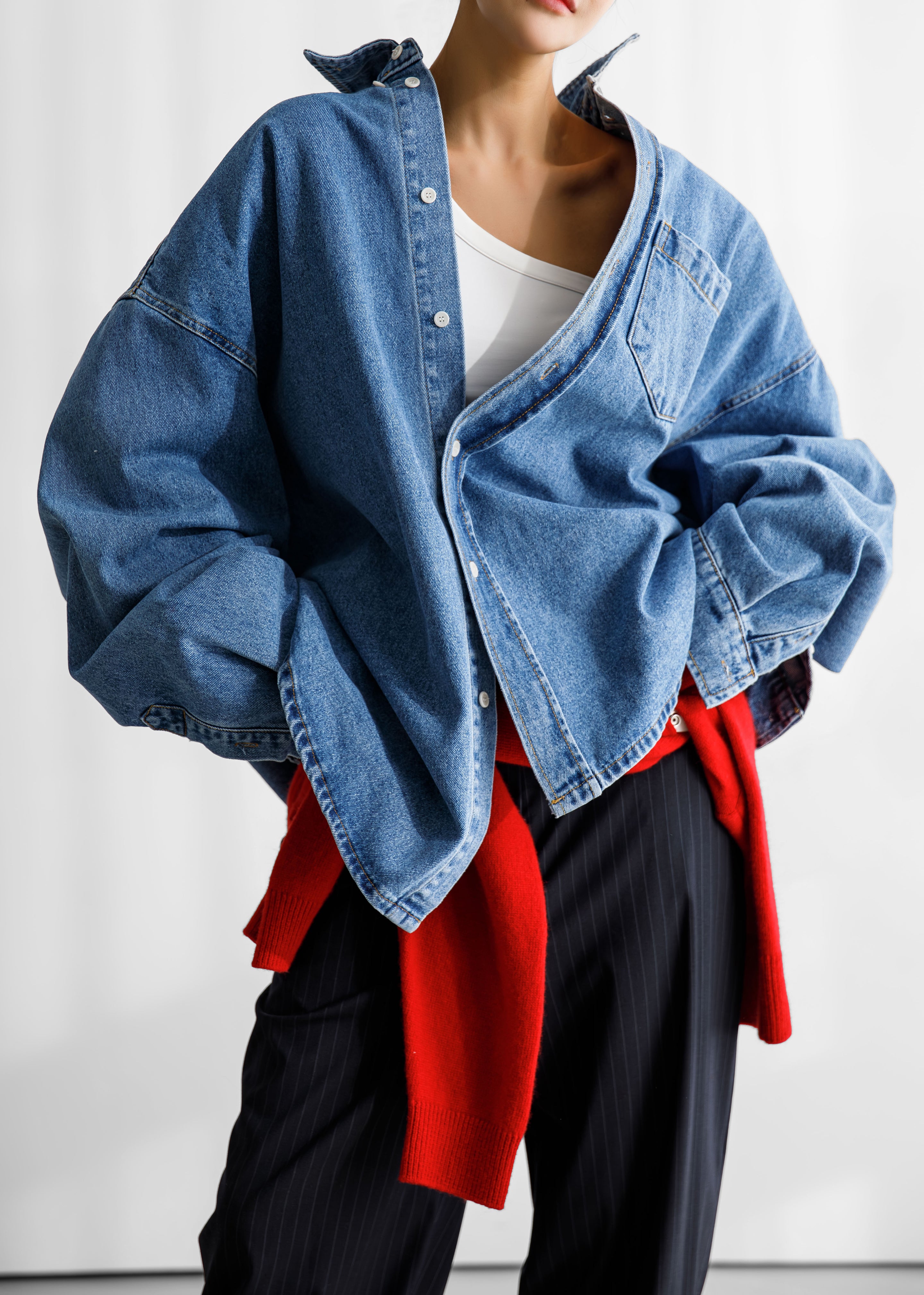 Belvis Oversized Denim Shirt - Medium Wash - 6