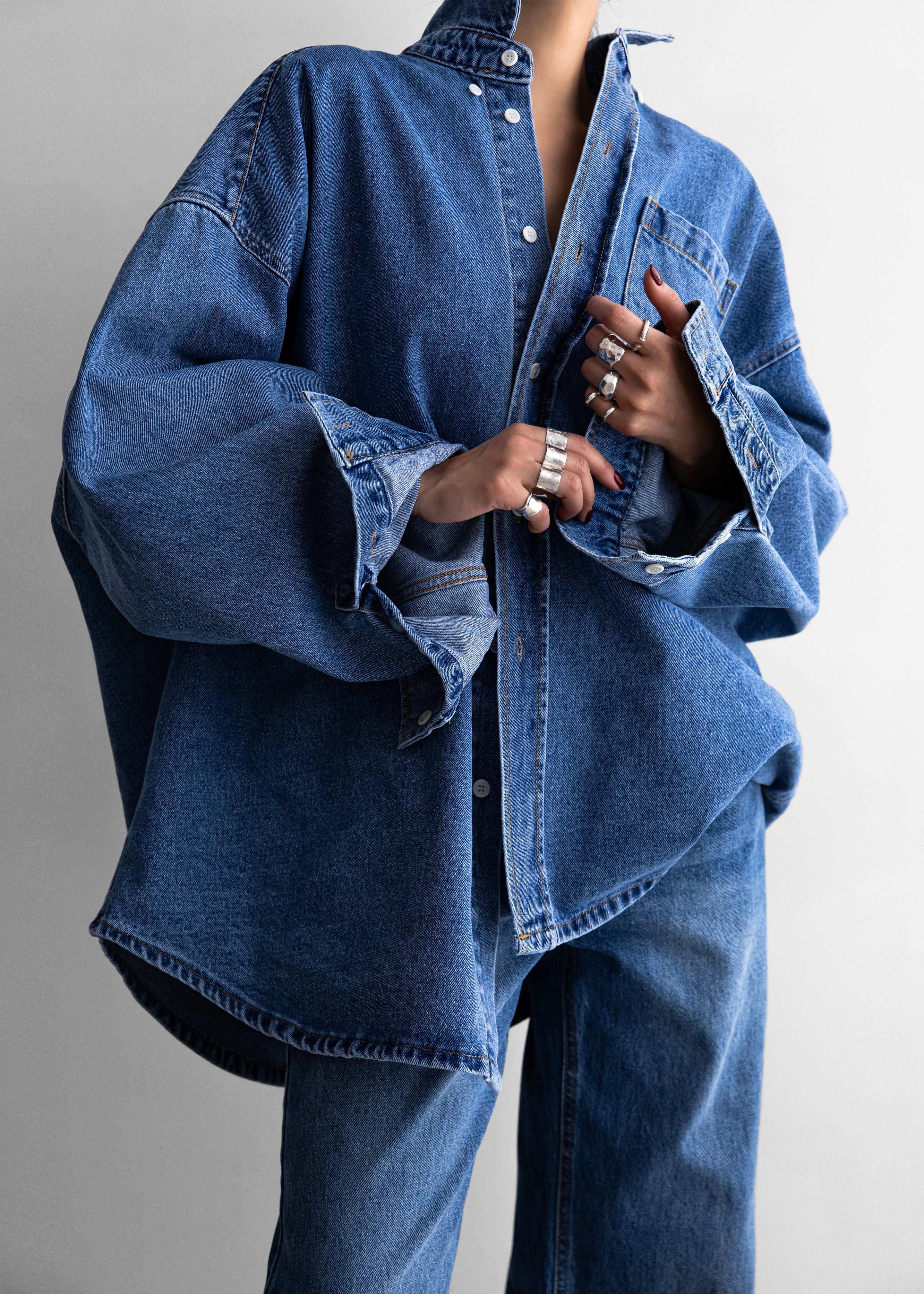 Belvis Oversized Denim Shirt - Medium Wash - 7
