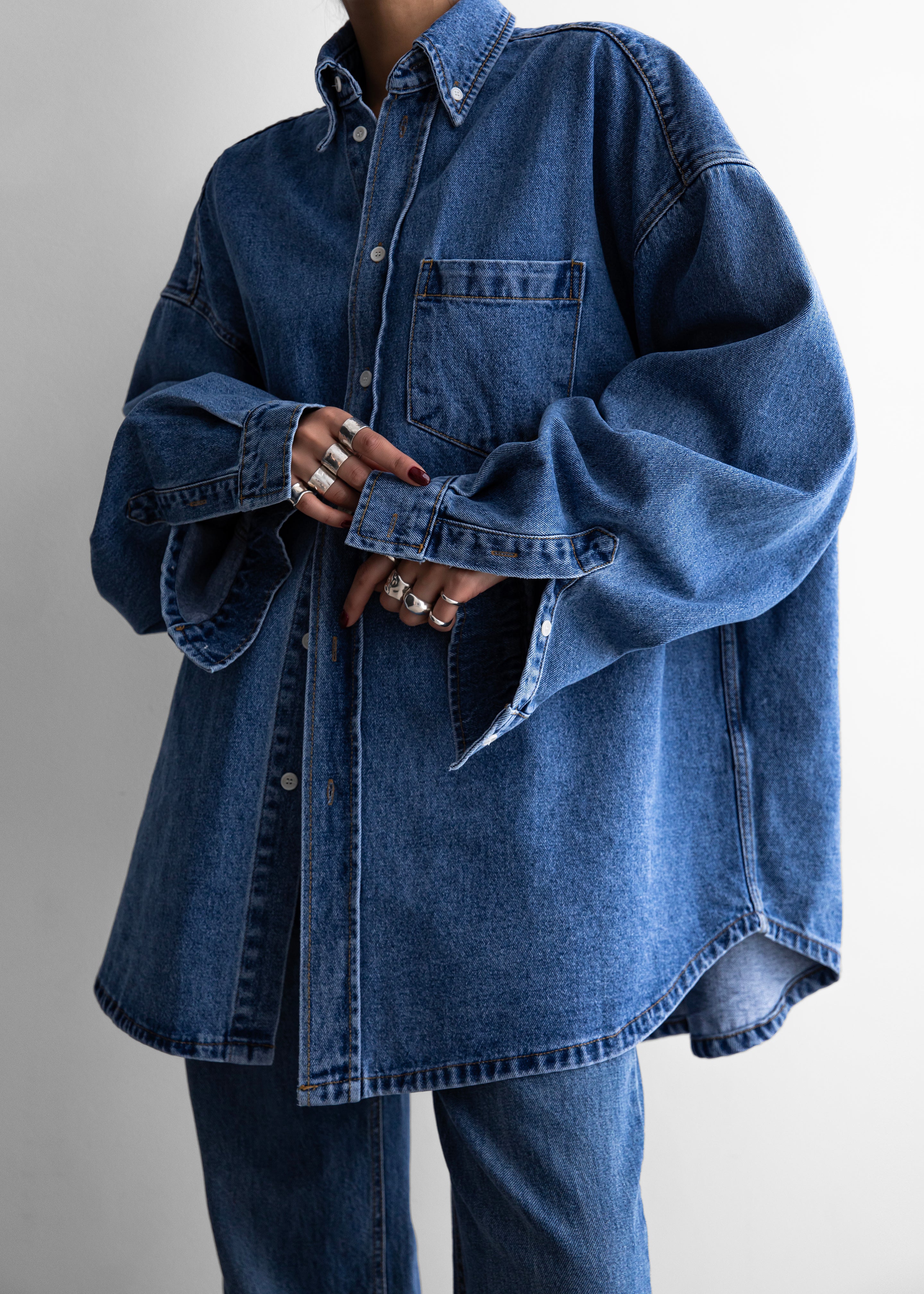 Belvis Oversized Denim Shirt - Medium Wash - 10