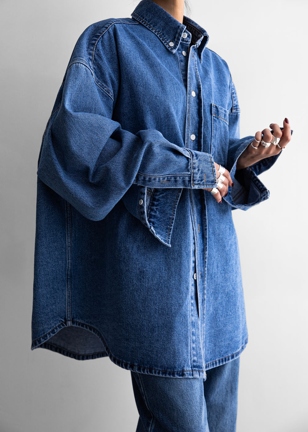 Belvis Oversized Denim Shirt - Medium Wash - 1
